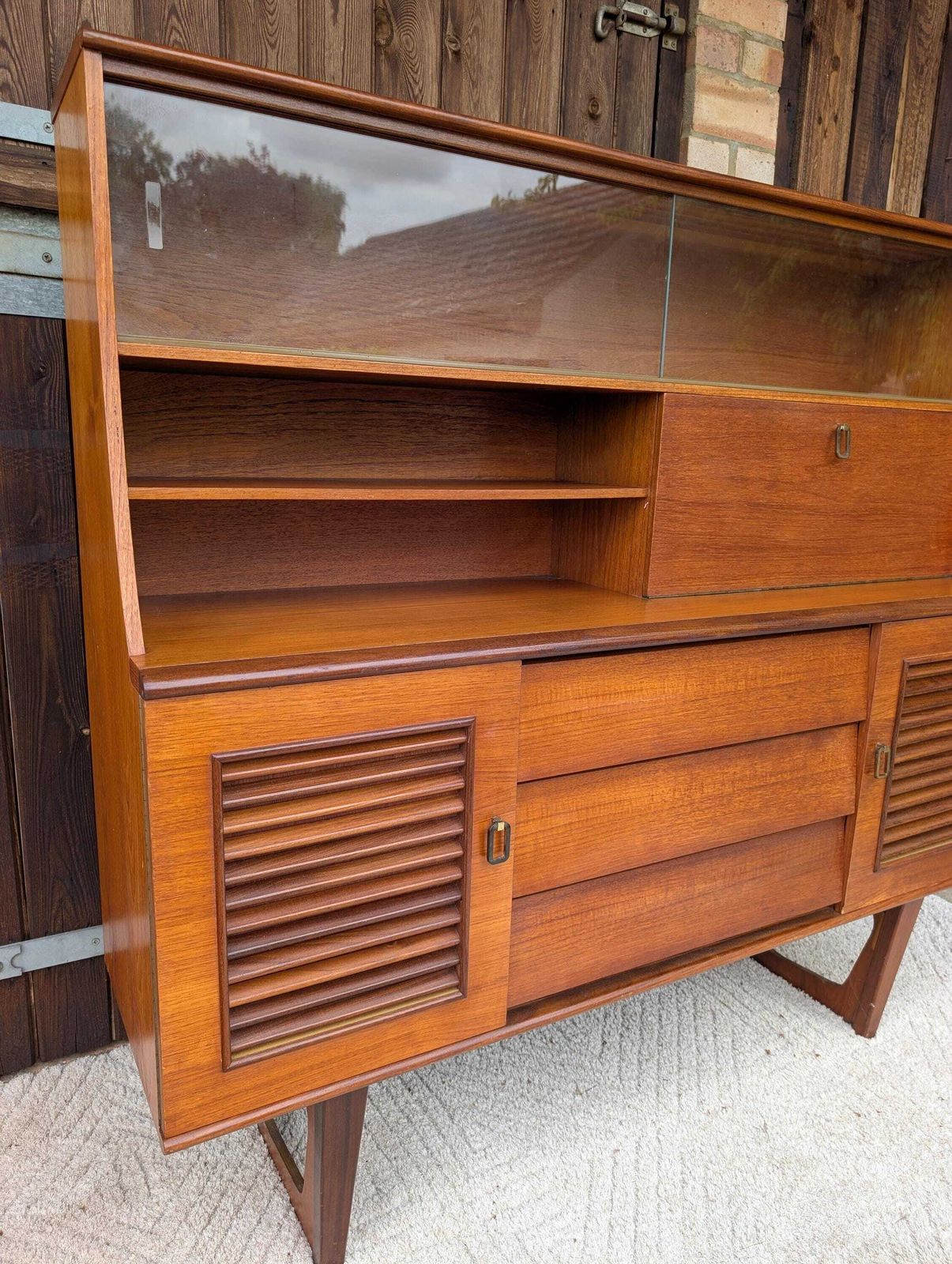 Mid Century Retro 1970's Teak Louvred Highboard/Cabinet photo vintage