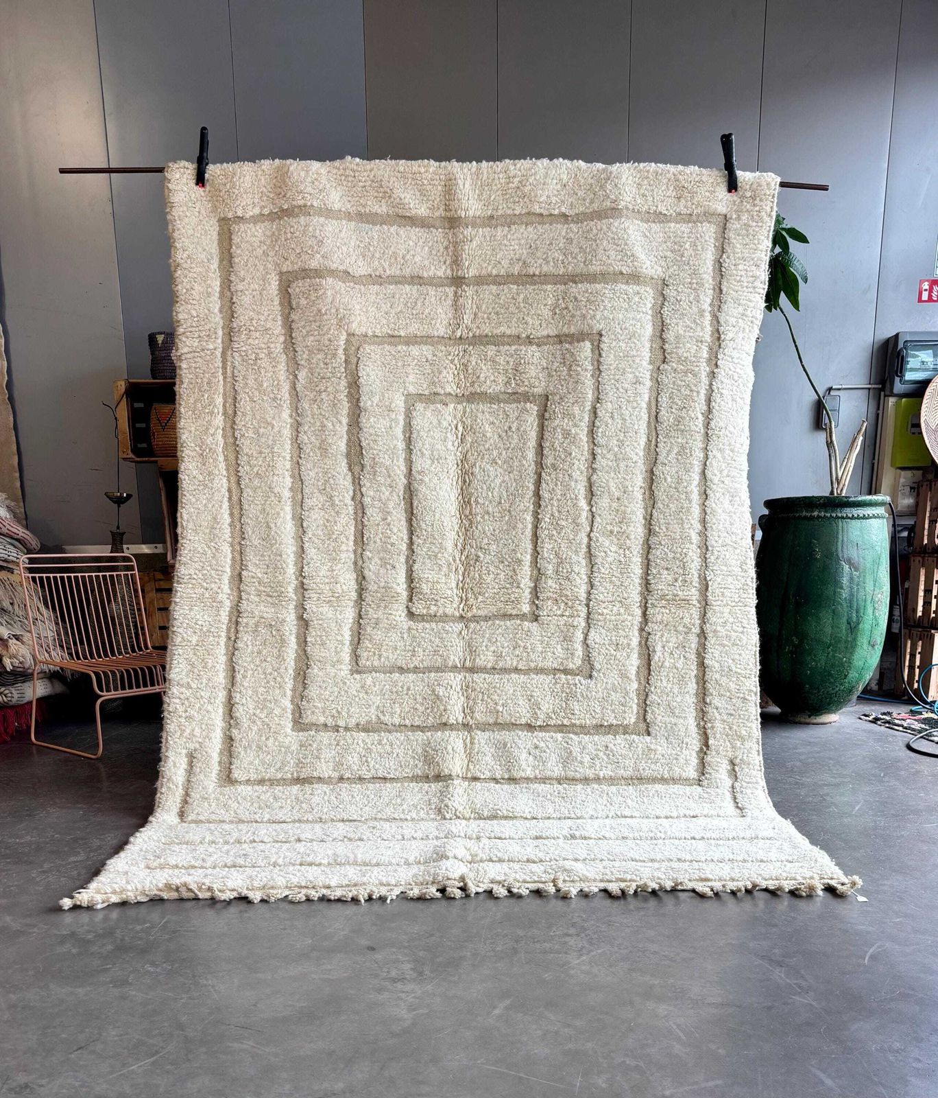 Beni Ourain Wollen Vloerkleed 200x300 Cm | Handgemaakt Marokkaans Wollen Vloerkleed | Crème Ivoor Vloerkleed | Geometrisch Berber Tapijt