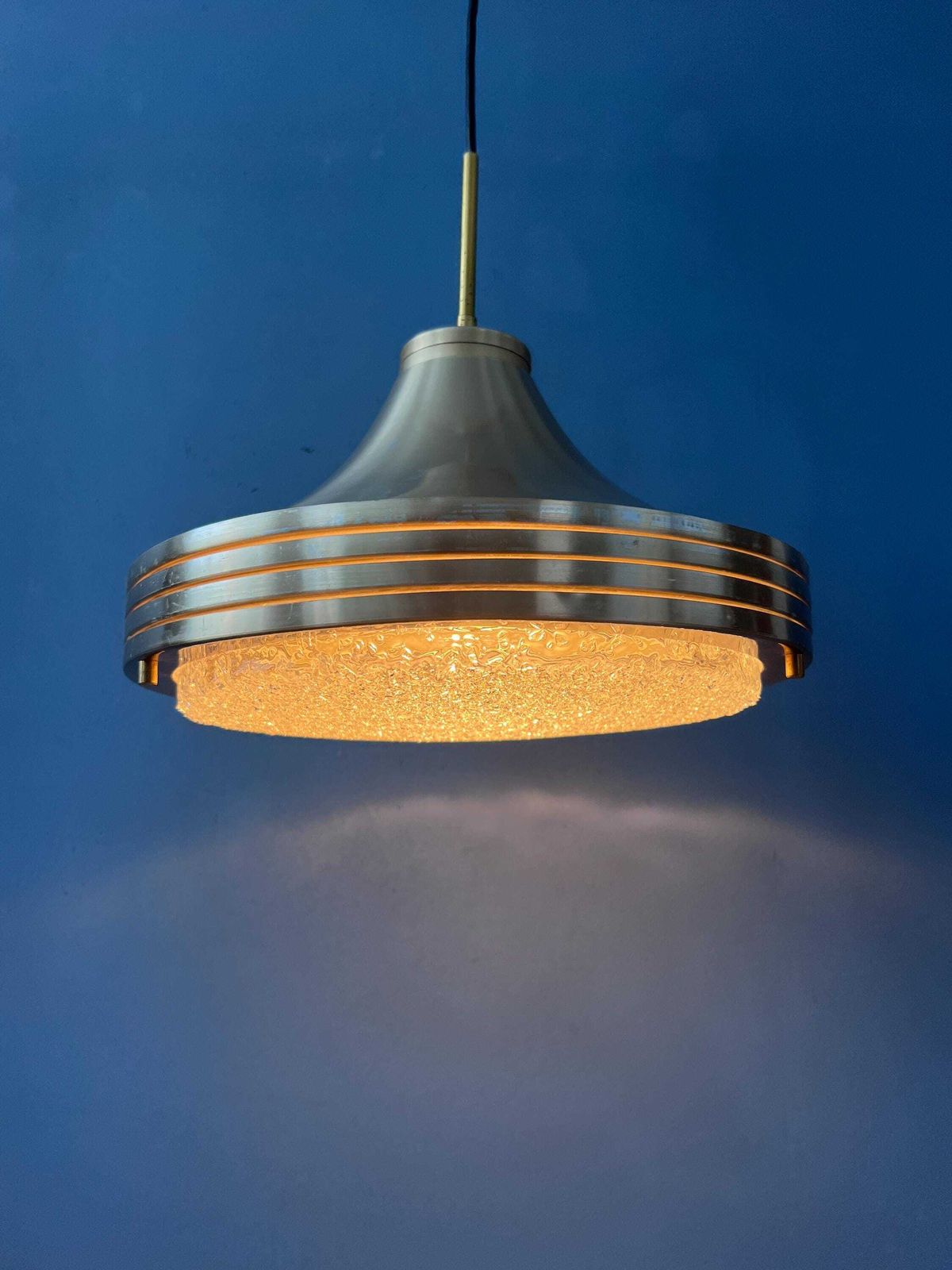 Mid Century Brushed Aluminium Crystal Glass Pendant Light