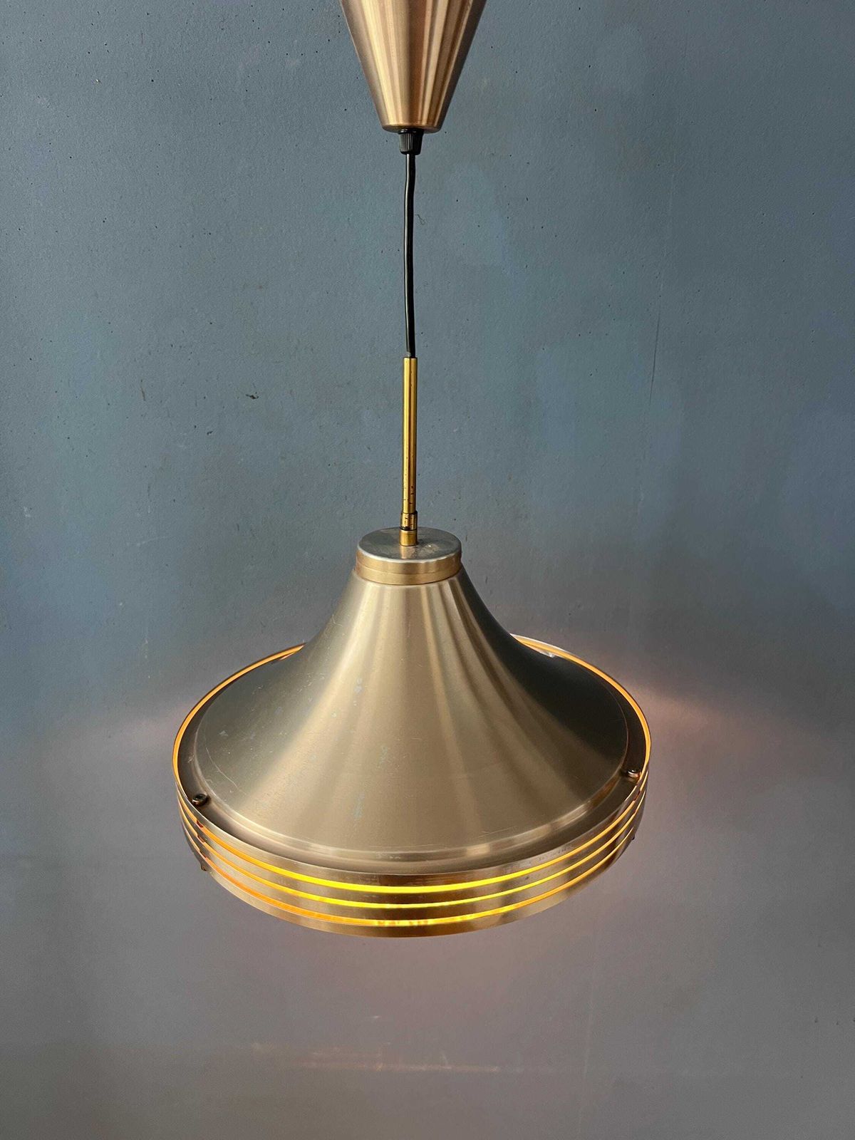 Mid Century Brushed Aluminium Crystal Glass Pendant Light photo furniture