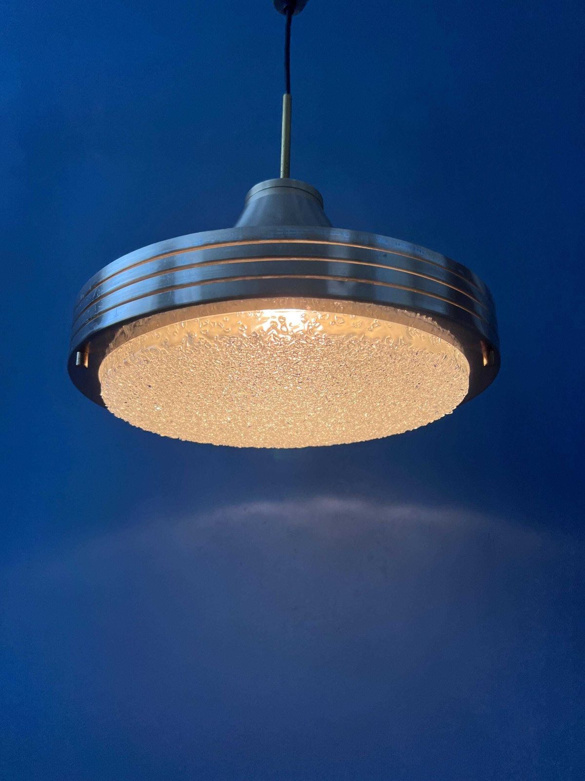 Mid Century Brushed Aluminium Crystal Glass Pendant Light photo 258.0