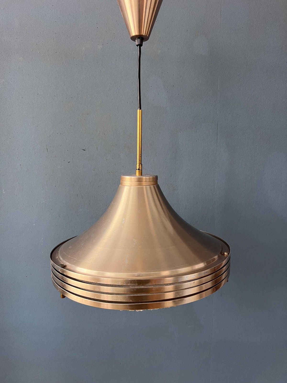 Mid-Century Hanglamp van Geborsteld Aluminium met Kristalglazen Kap photo buy