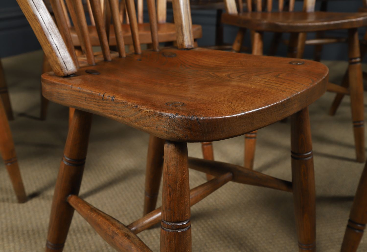 Furniture Set Of 10 Ash & Elm Windsor Hoop & Stick Back Dining Chairs (Circa 1910) photo
