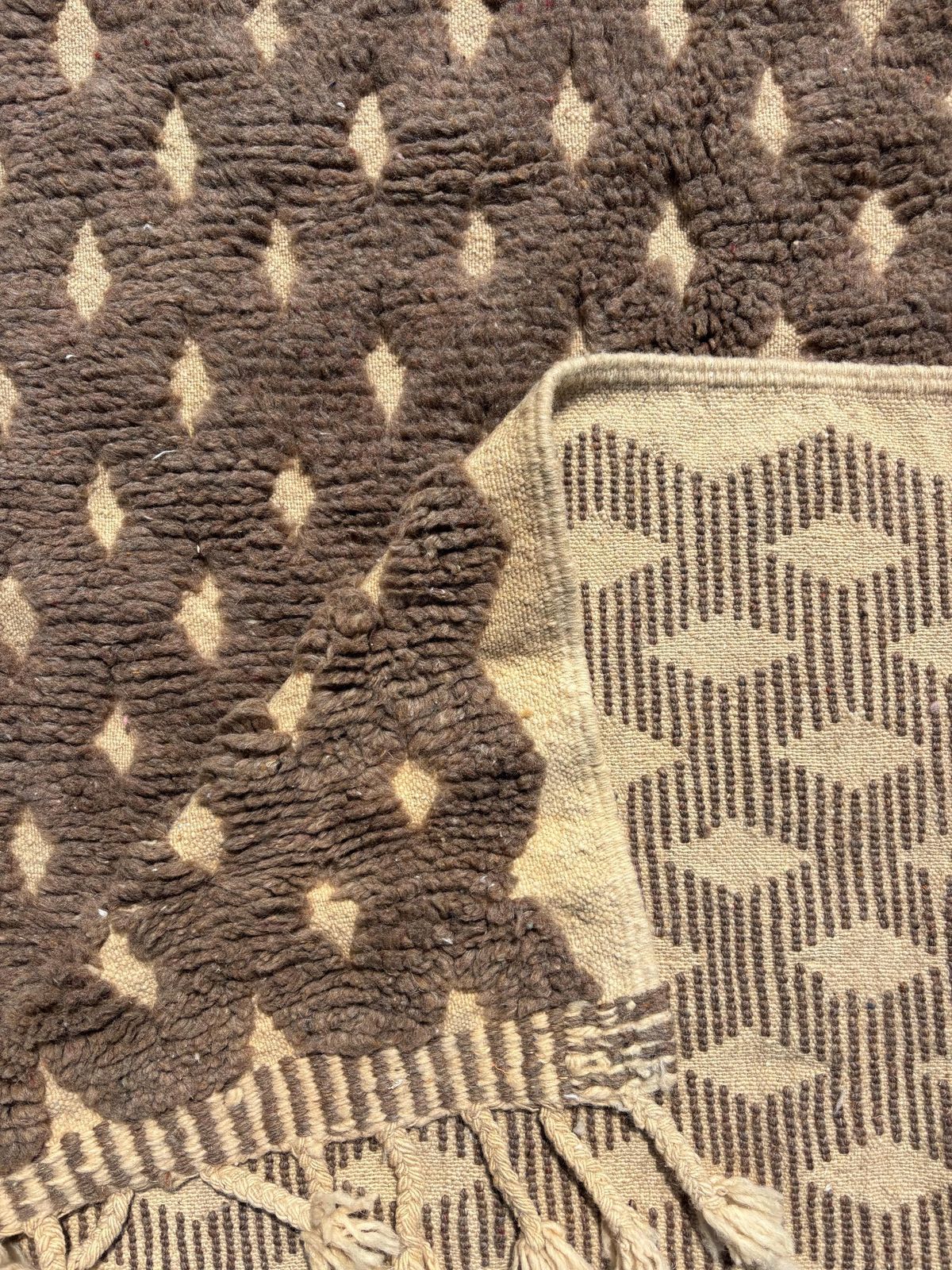 photo for sale Boho Marokkaans wollen vloerkleed 180x270 cm – neutrale tinten met ruitdessin en franje