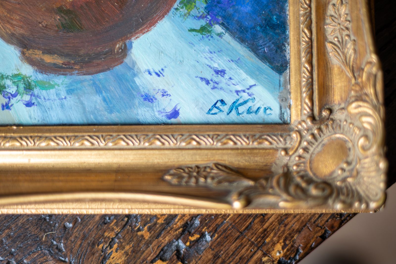 Vintage Original Oil Painting "Lilac" By Vladimir Kisilyov   Framed Floral Still Life photo vinterior
