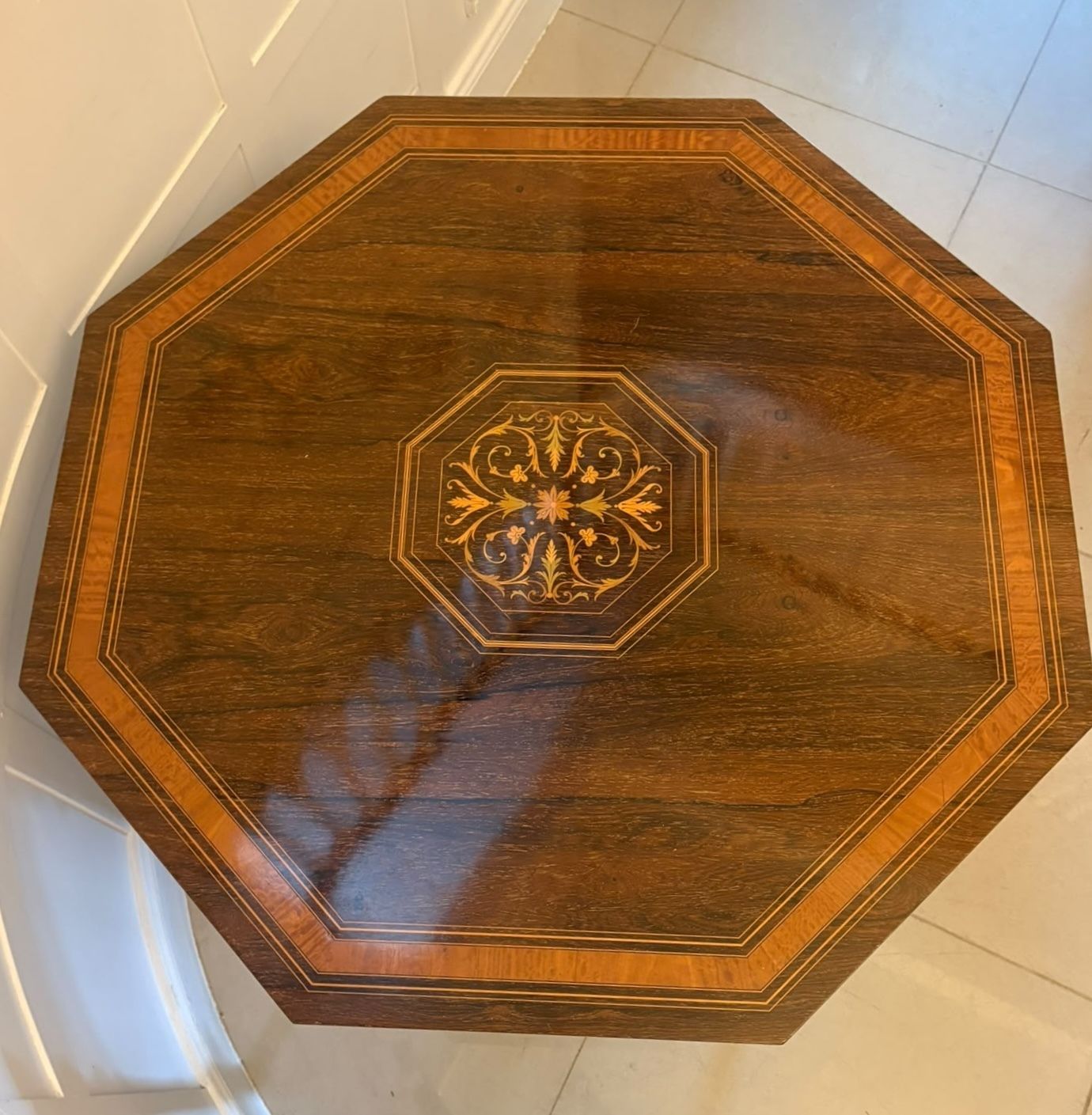 Antique 19th Century Rosewood Marquetry Inlaid Octagonal Centre Table photo furniture