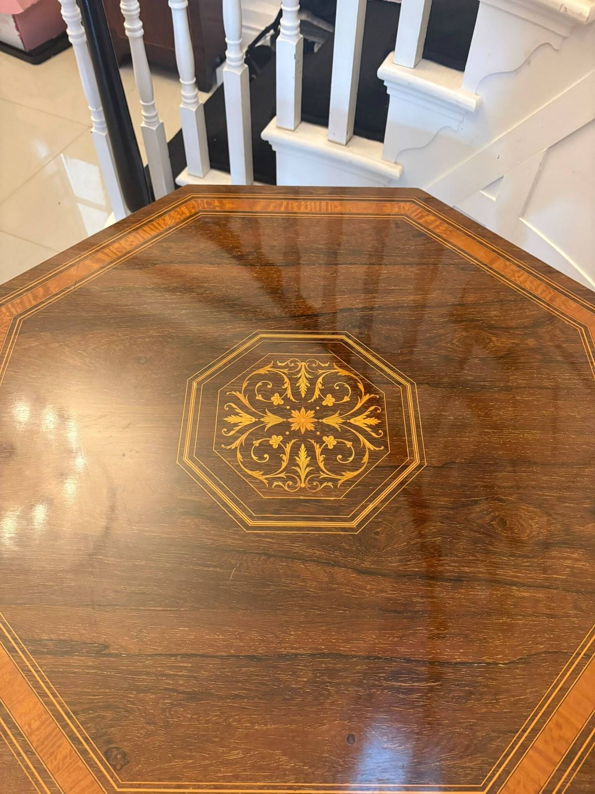 Antique 19th Century Rosewood Marquetry Inlaid Octagonal Centre Table photo for sale