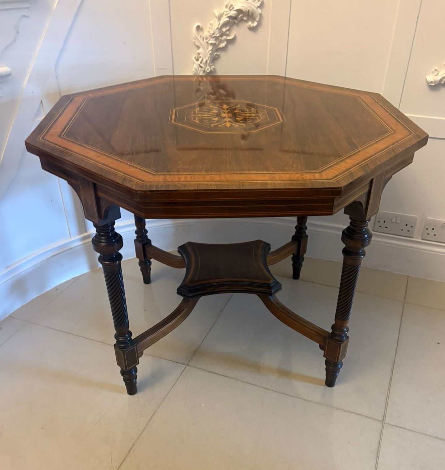 Antique 19th Century Rosewood Marquetry Inlaid Octagonal Centre Table photo vinterior