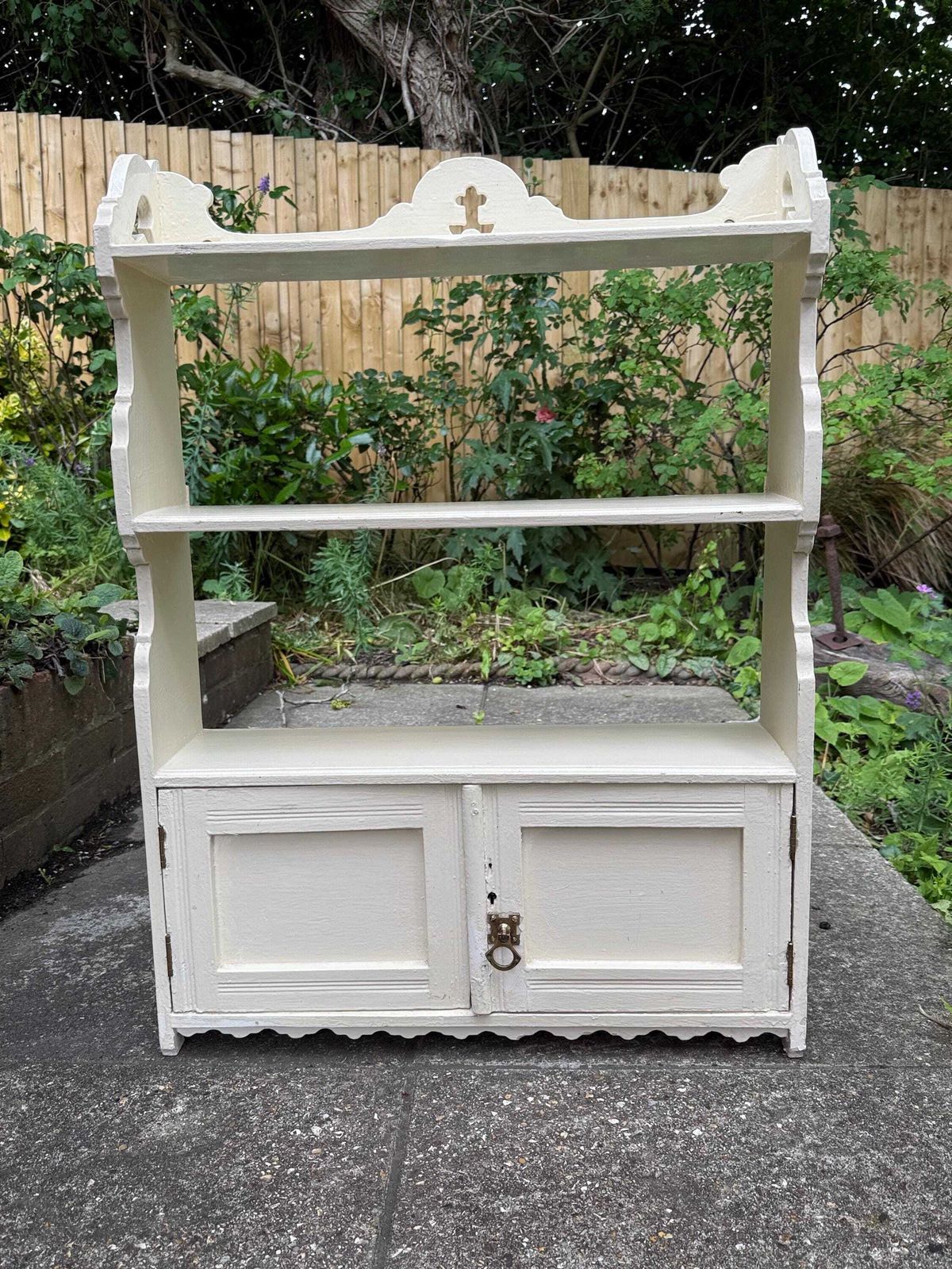 Antique Victorian Painted Wall Shelf Cabinet Rustic Cottage Hanging Cupboard With Key photo furniture