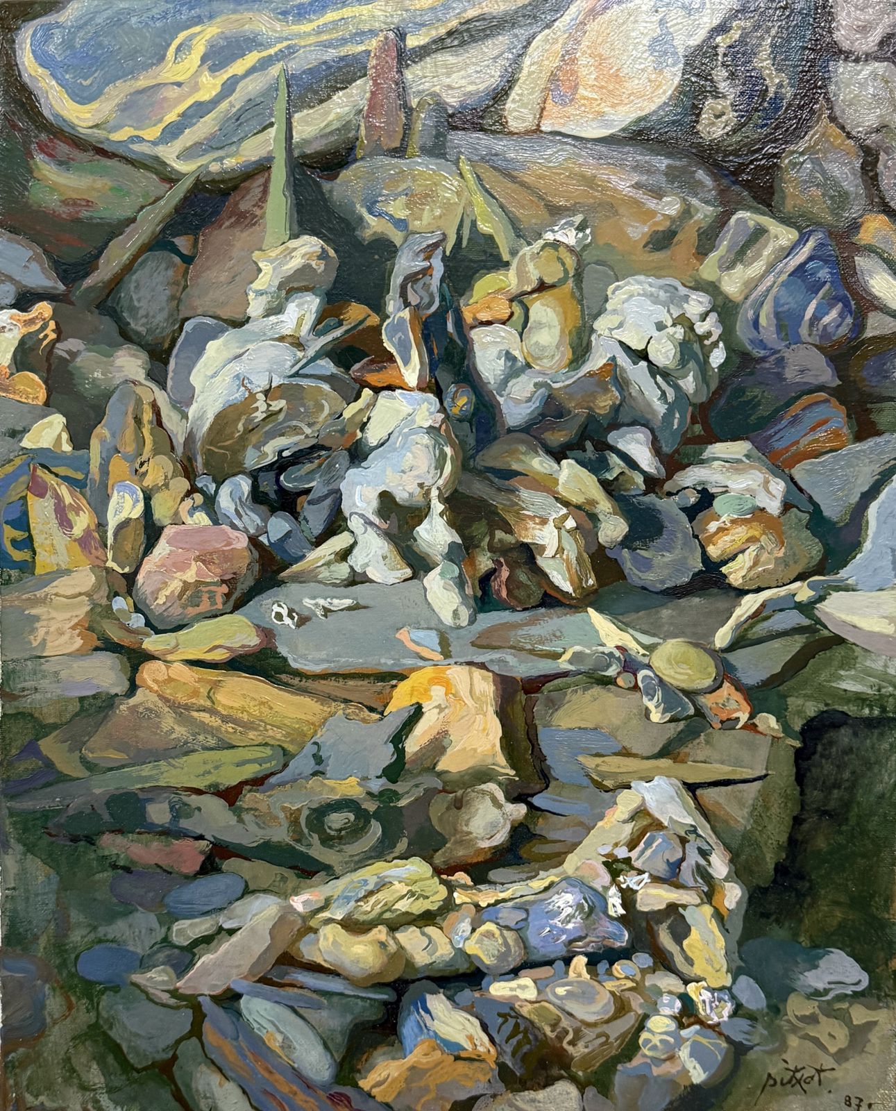Antoni Pitxot Surrealistisch Abstract Mineraal Landschap met Rotsvormen uit Cadaqués Olieverf op Doek 1987
