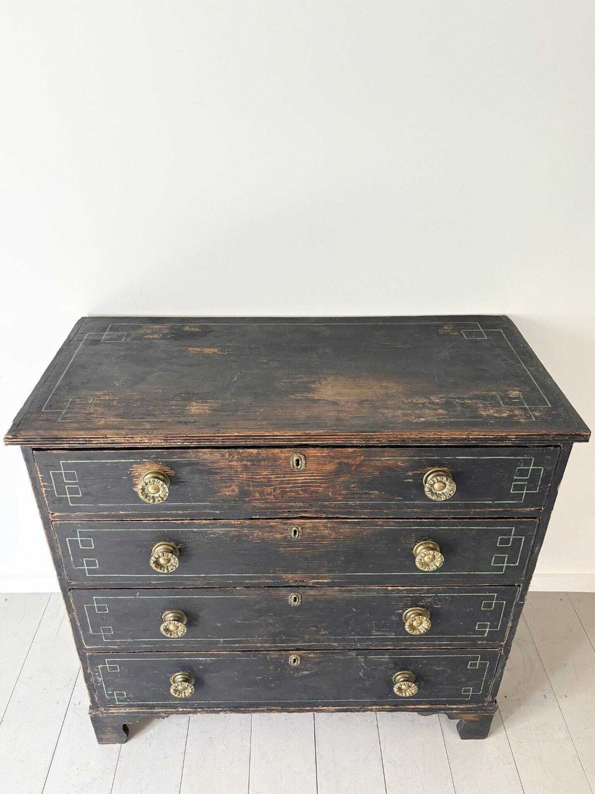 Ebonised Chest Of Drawers With Stencilled And Painted Geometric Detail photo vinterior