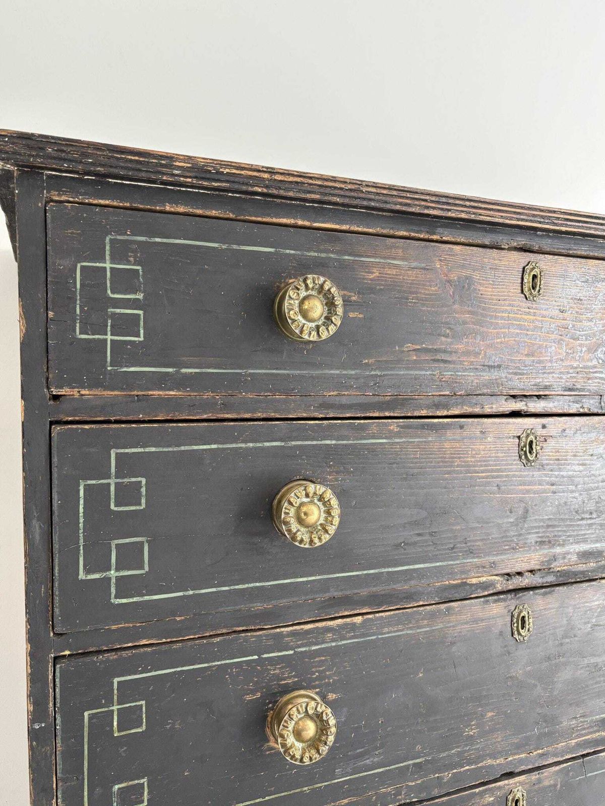 Ebonised Chest Of Drawers With Stencilled And Painted Geometric Detail photo vintage
