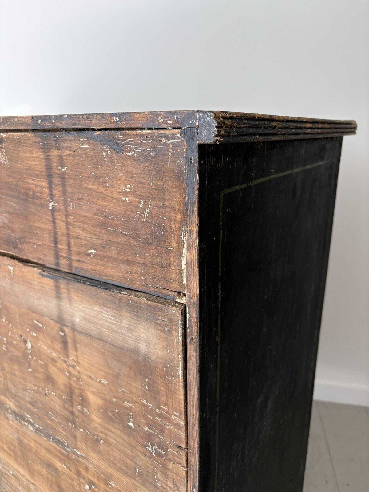 Furniture Ebonised Chest Of Drawers With Stencilled And Painted Geometric Detail photo