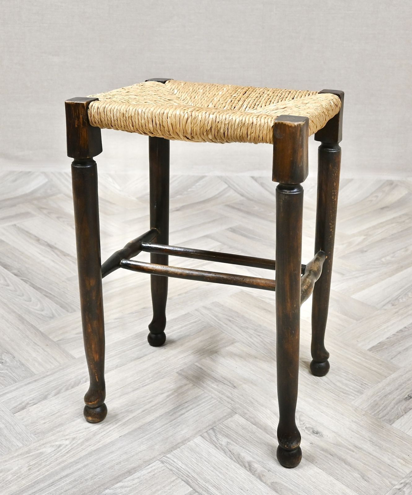Tall Antique Rush Seated Stool