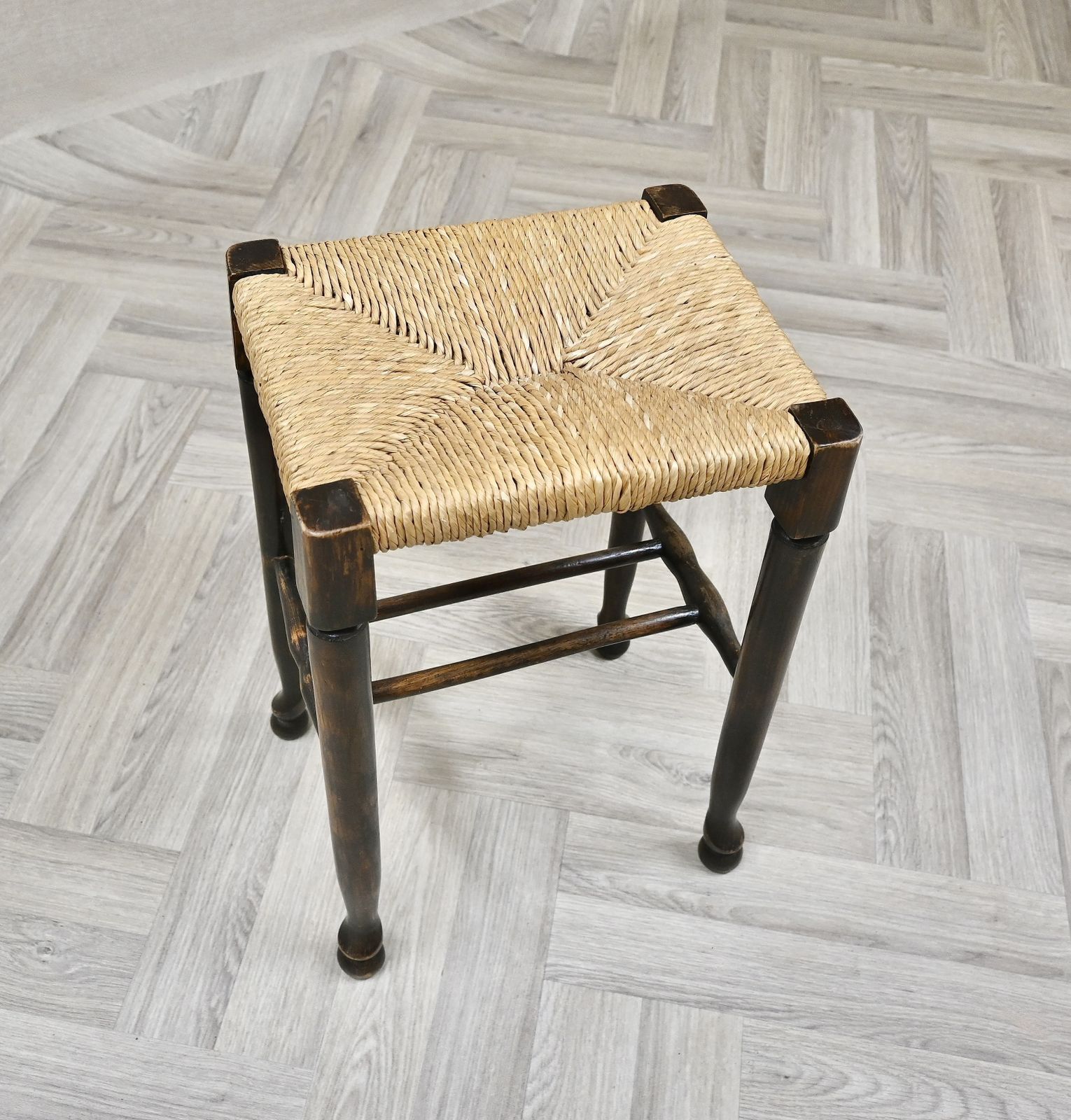 Tall Antique Rush Seated Stool photo furniture