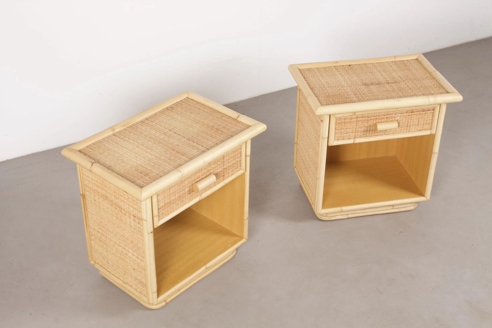 Pair Of 1970s Italian Bamboo & Rattan Bedside Tables /  Nightstands photo Furniture