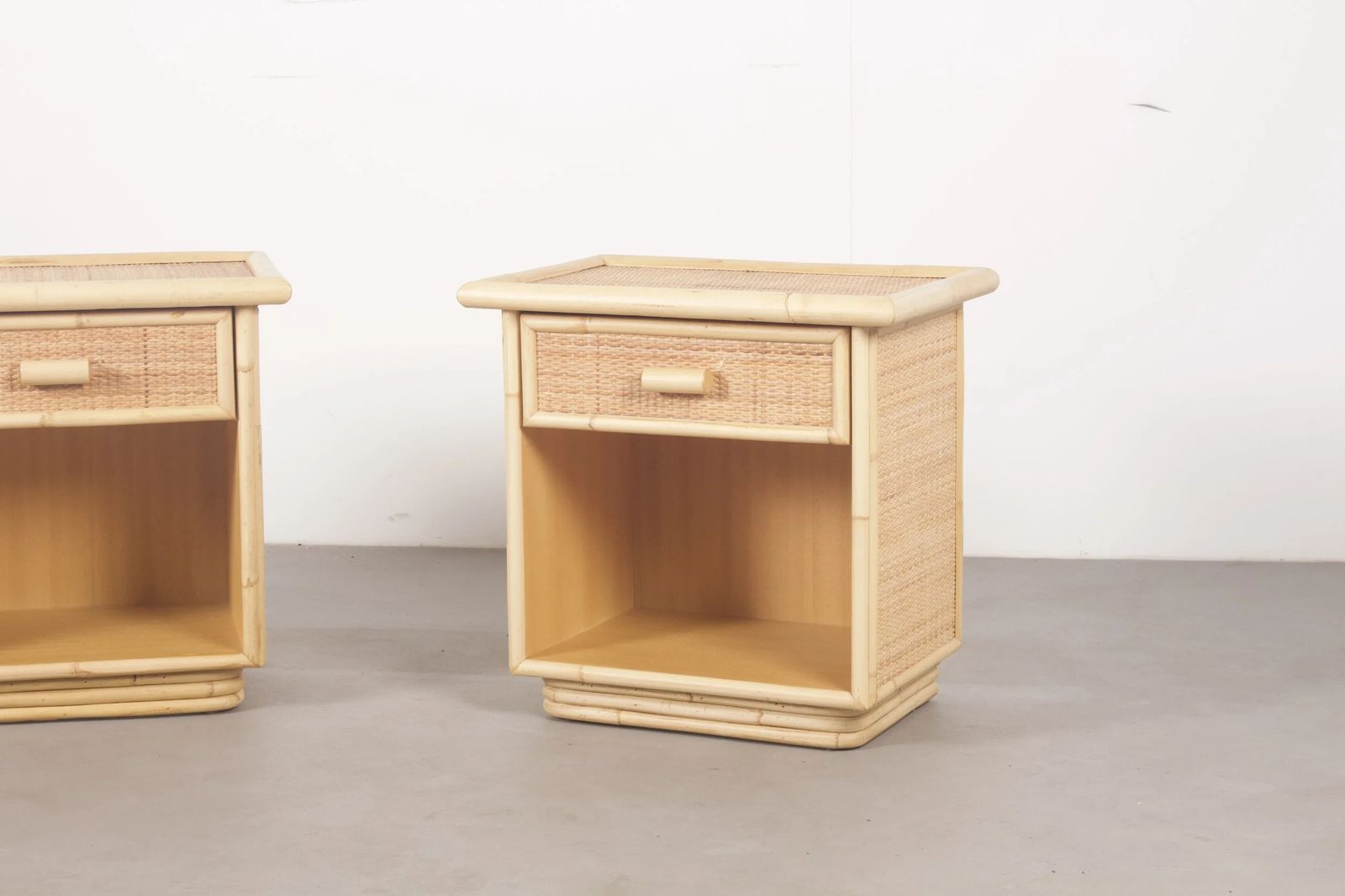 Pair Of 1970s Italian Bamboo & Rattan Bedside Tables /  Nightstands photo vinterior