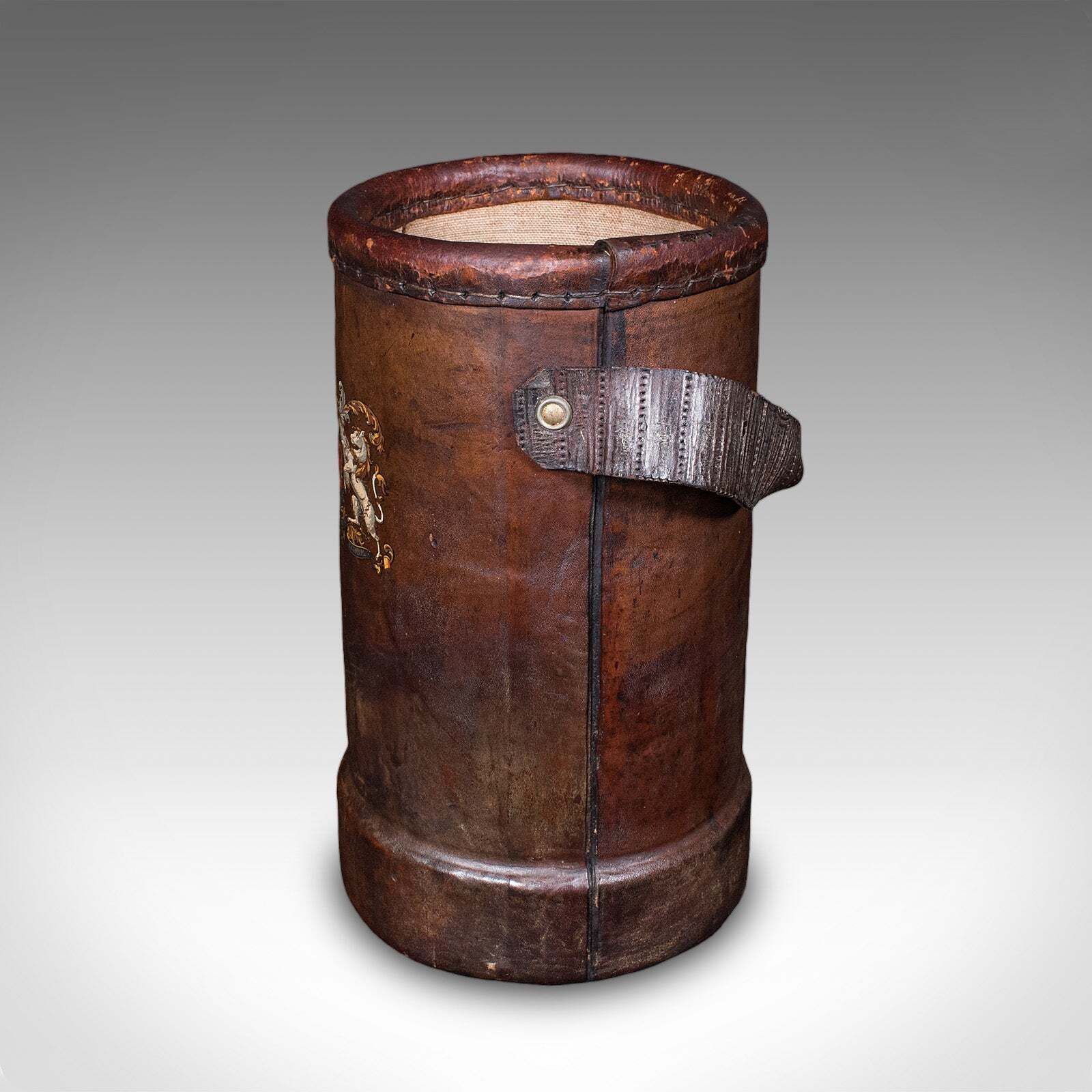 Vintage Decorative Stick Stand, English Leather Office Waste Basket, Storage Bin photo 496.0