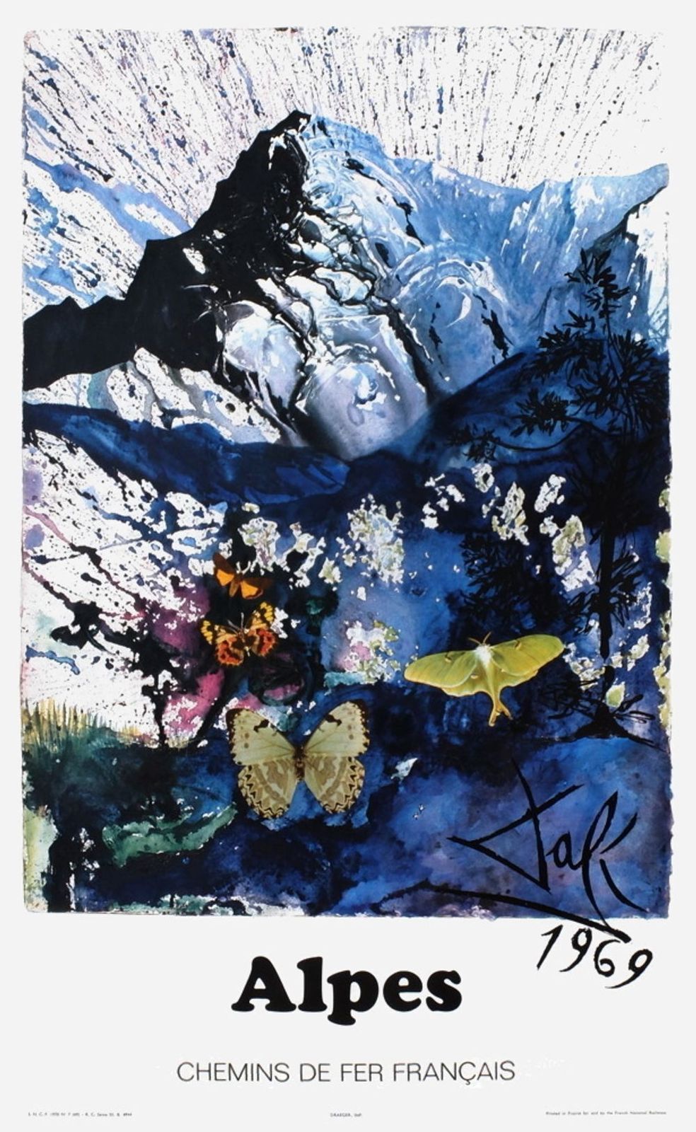 Affiche Salvador Dali SNCF Chemins De Fer Français Alpes (Grand) 1969