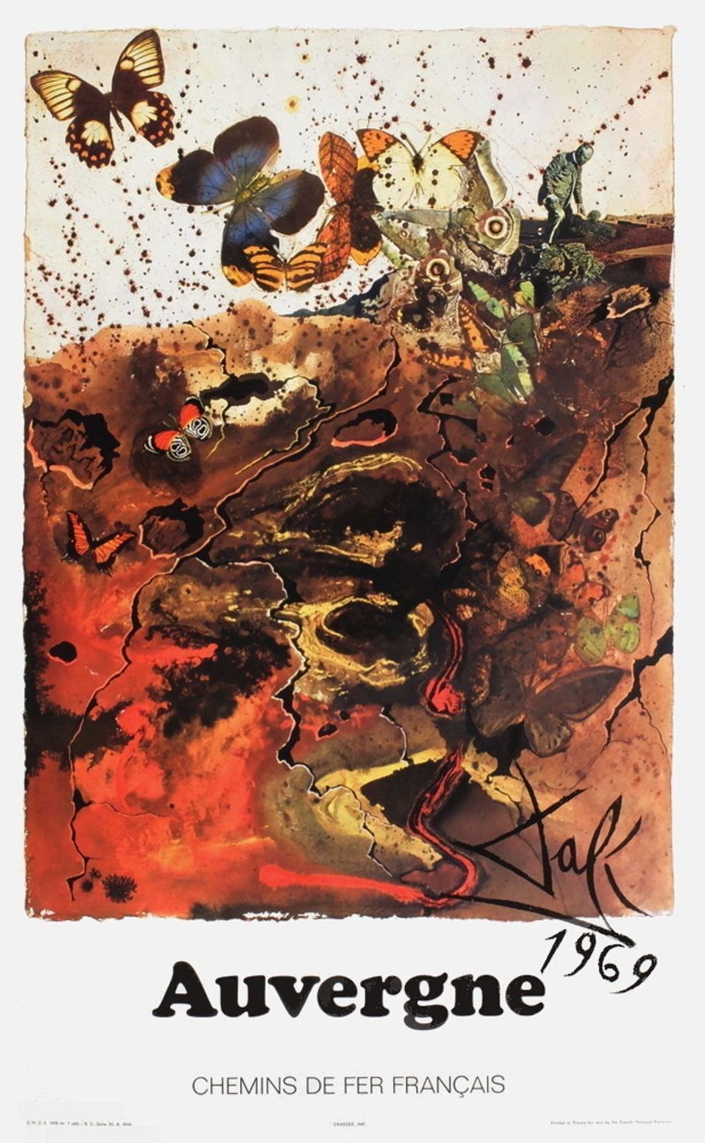 Salvador Dali Poster Sncf   Chemins De Fer Français   Auvergne (Grand) 1969