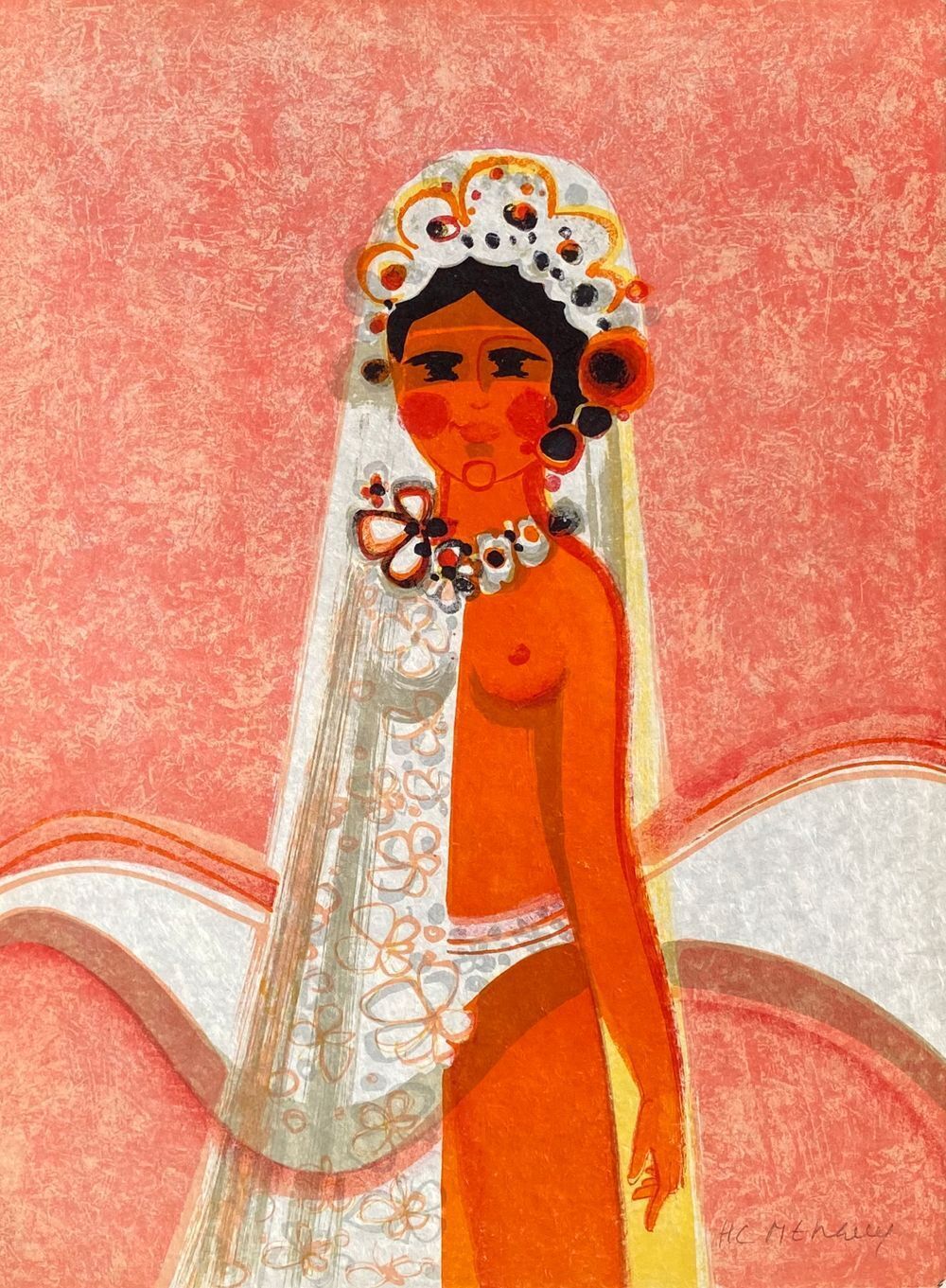 Frédéric Menguy, lithographie signée 1975 - Les Angéliques - La Mariée I