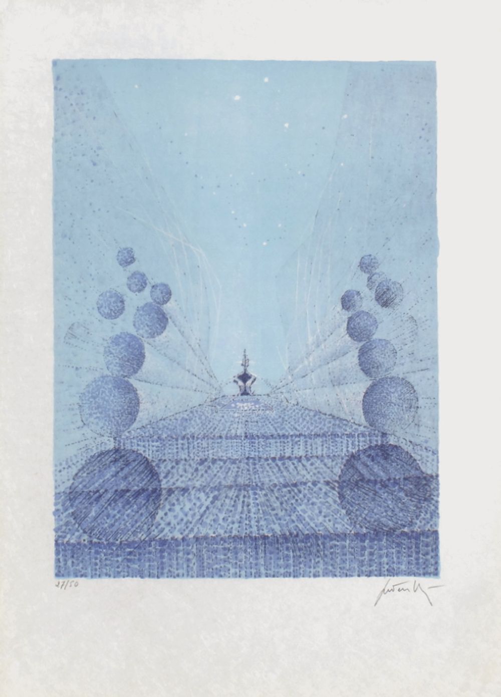 Lithographie signée Cesare Peverelli, Chrysalide Bleue, 1975