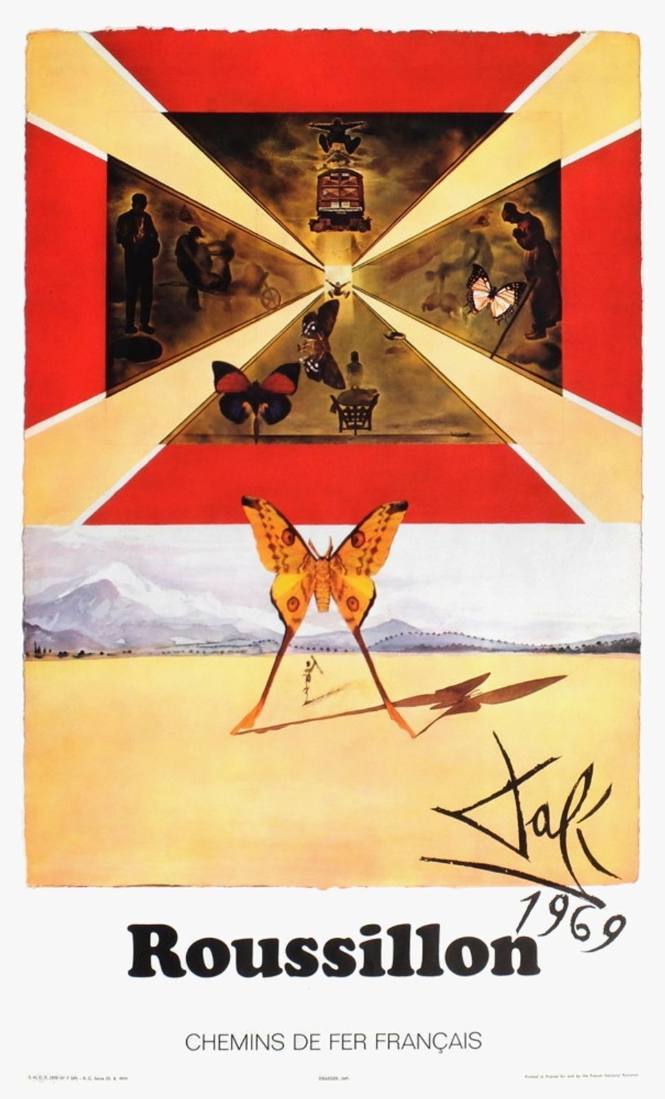 Affiche Salvador Dali SNCF Chemins de Fer Français Roussillon (grand) 1969