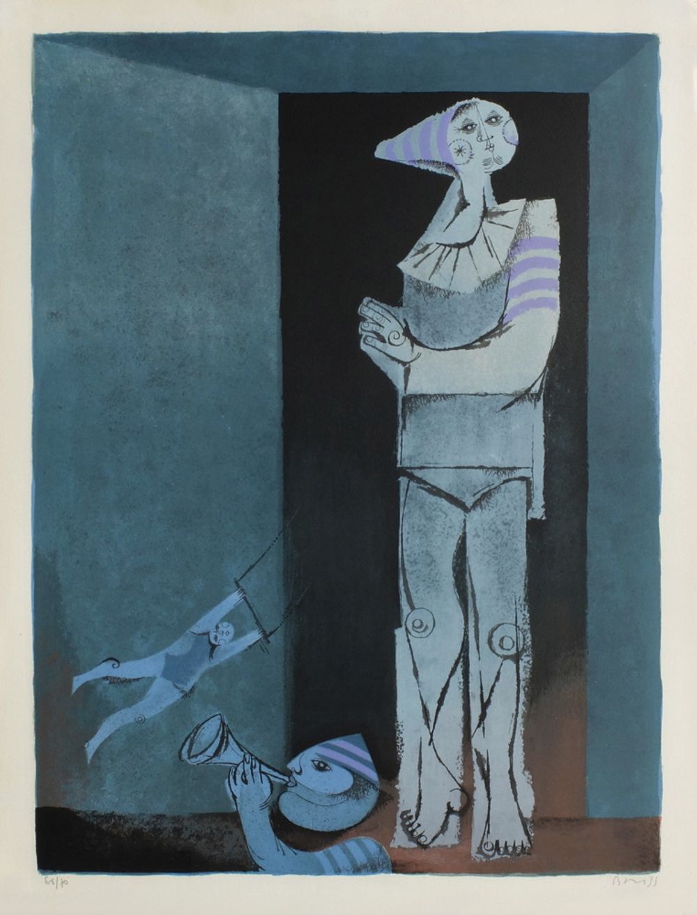 Samy Briss Signed Lithograph Les Saltimbanques   Le Trapèze Volant 1977