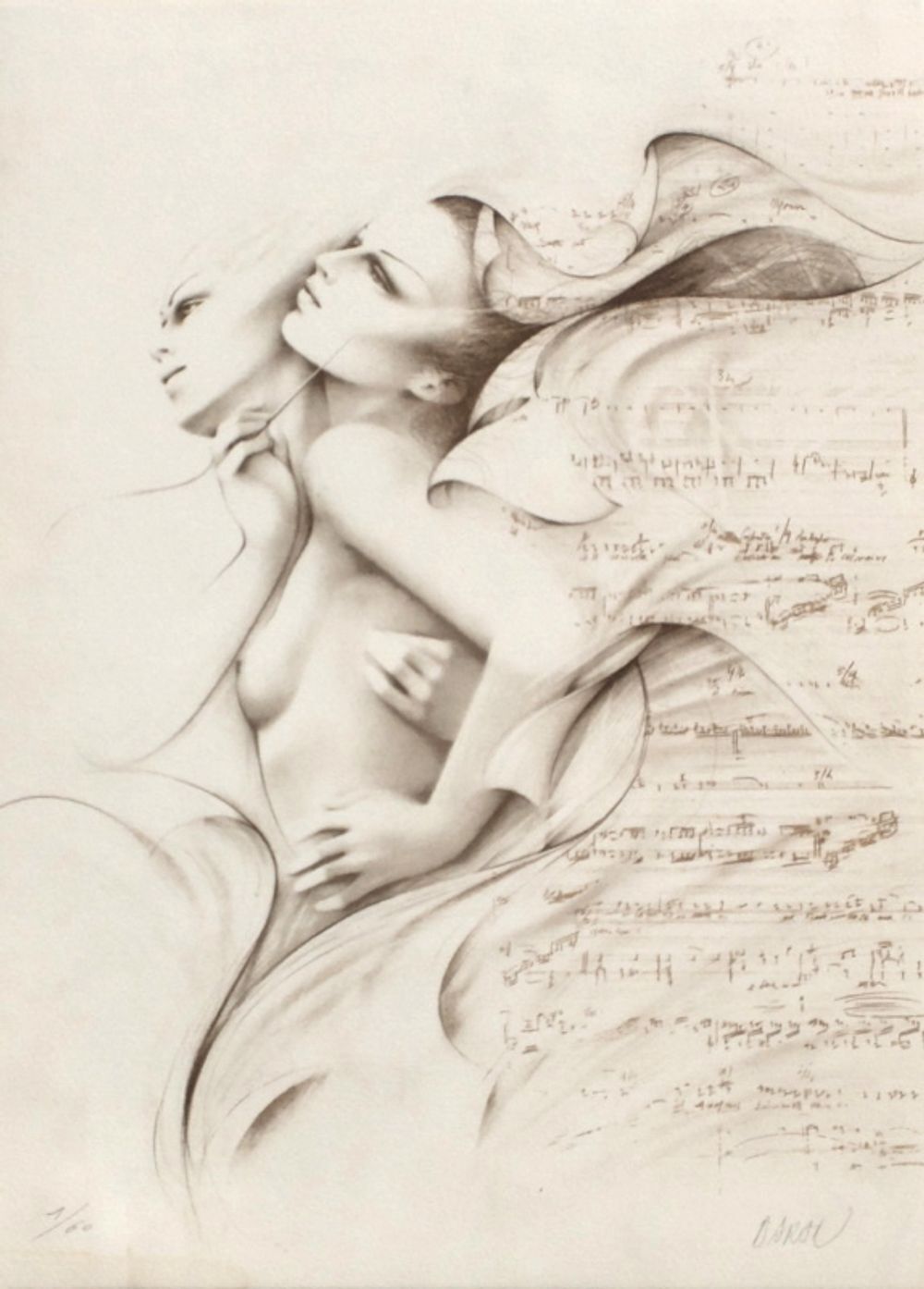 Gérard Daran Signed Lithograph La Musique (Ocre) 1990