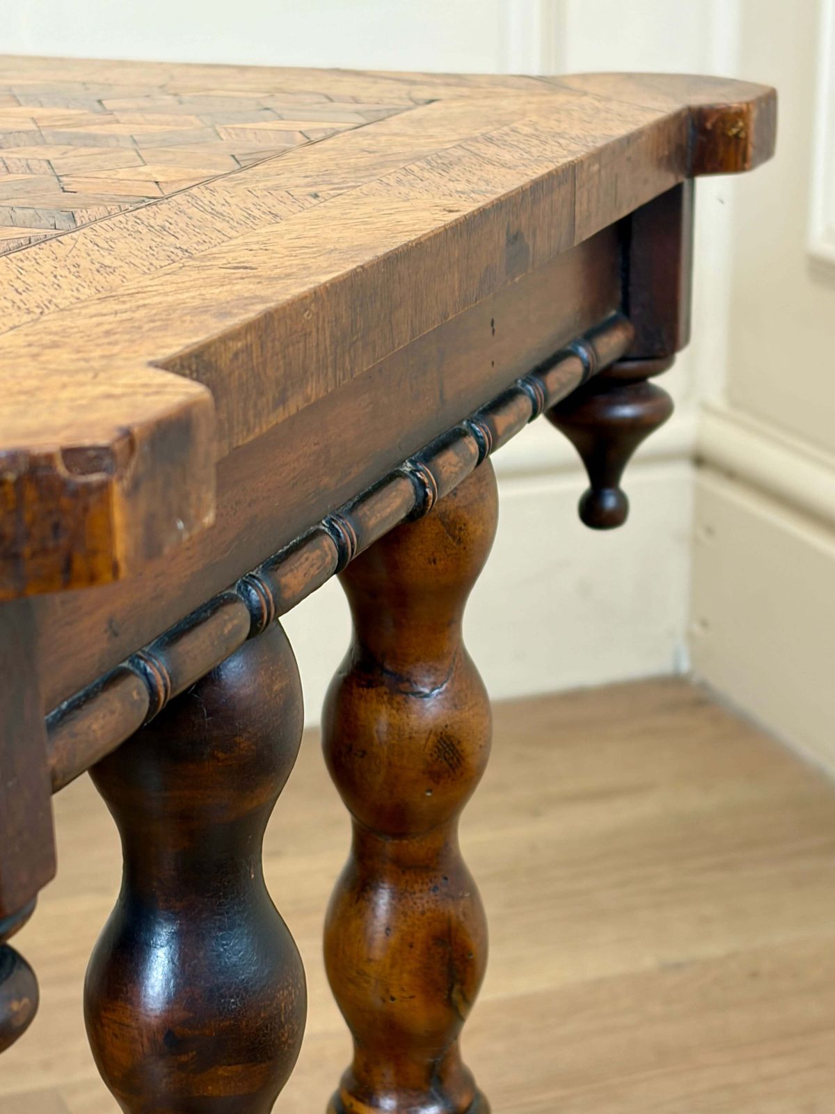 525.0 Antique Victorian Walnut Parquetry Coffee Table photo