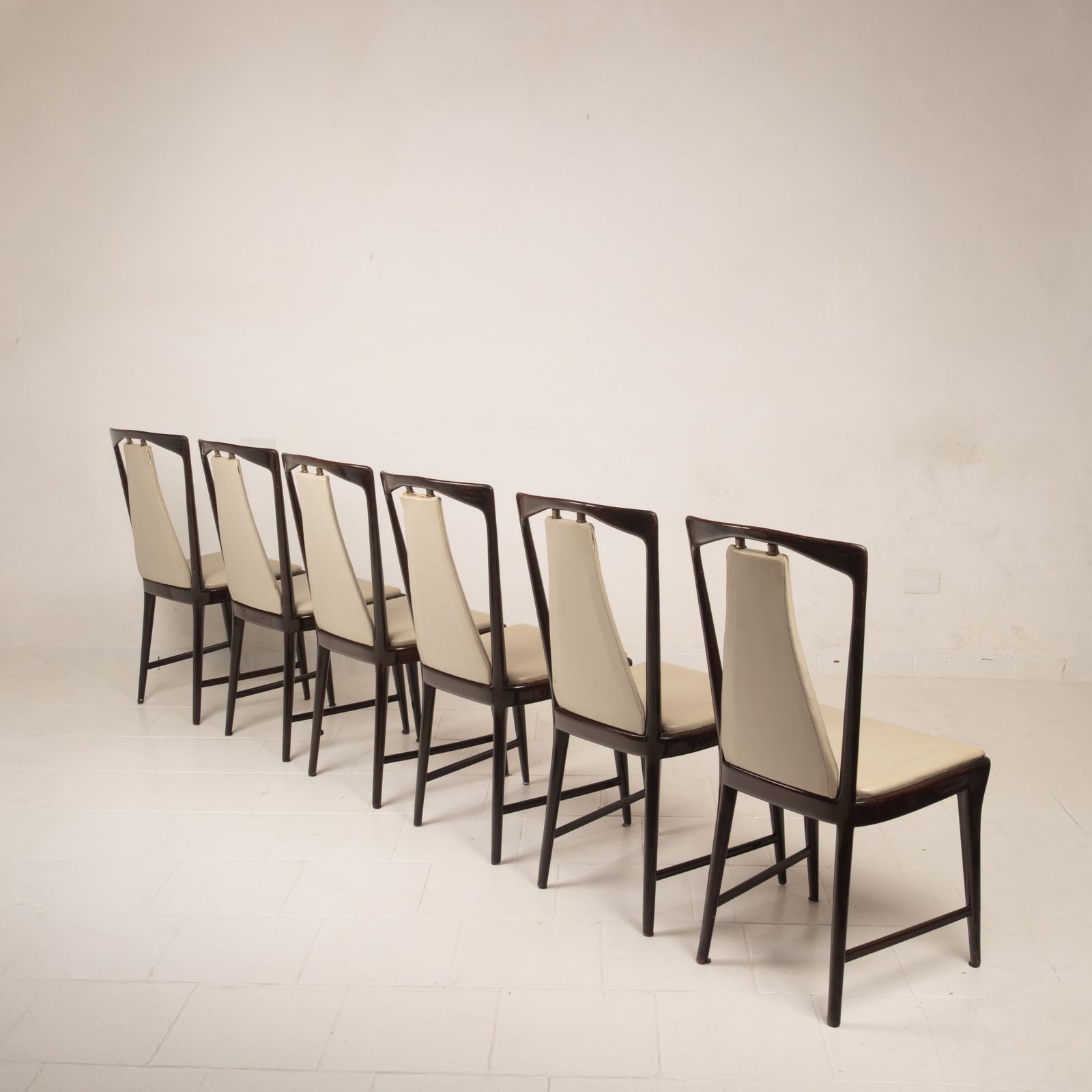 Furniture Osvaldo Borsani Mid Century Italian Mahogany Stained Dining Chairs For Abv 1950 photo