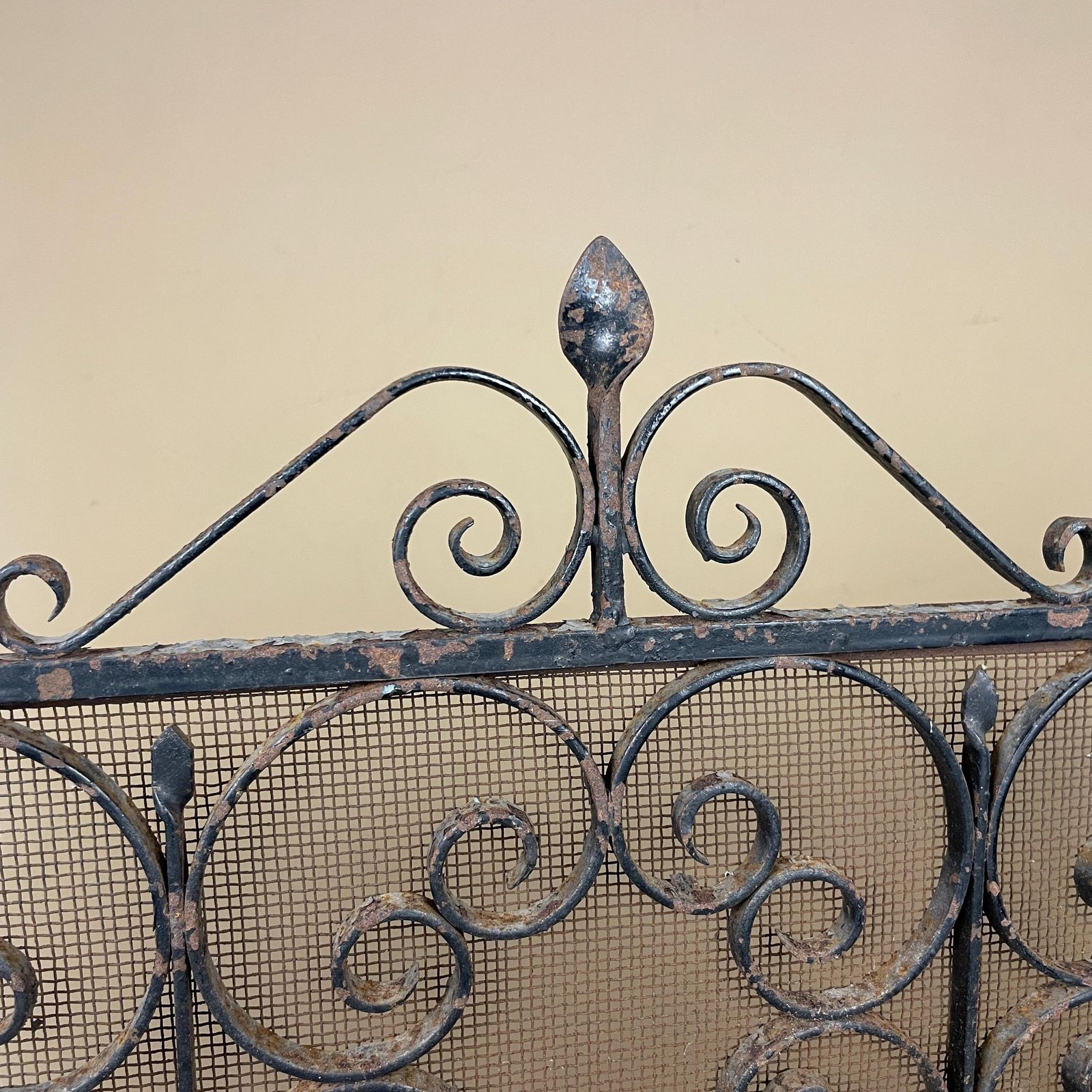 Antique Fireguard Fireplace Screen Metal Cast Iron Black Vintage Fire Guard Victorian Ornate Freestanding Patterned Rectangle Mesh Wrought photo for sale