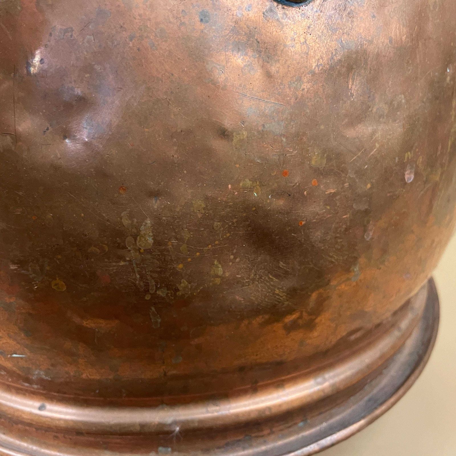 65.0 Antique English Metal Copper Coal Bucket Brass Handle Fireside Fire Side Scuttle Copper Helmet Farmhouse Cottage Vintage Fireplace photo
