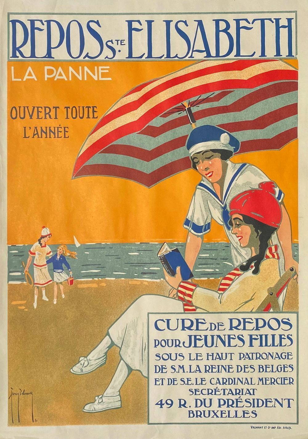 Affiche Francis Delamare Repos Sainte Elisabeth De Panne 1980
