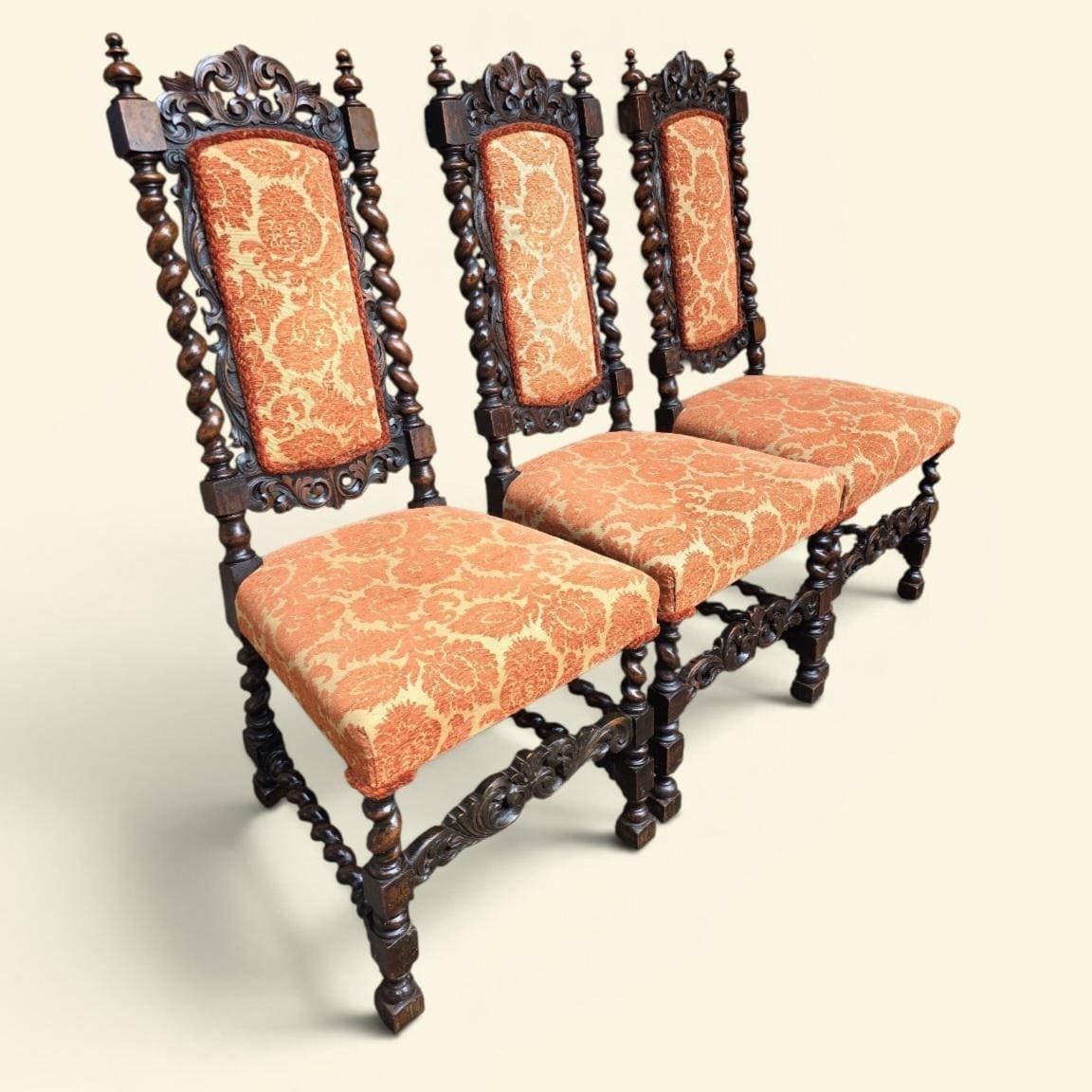 Antique Victorian Barley Twist Dining Chairs / Set Of 3 / C1850 photo furniture