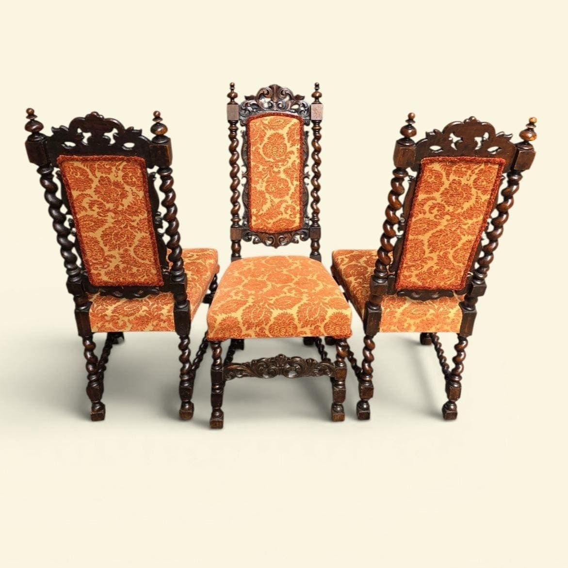 Antique Victorian Barley Twist Dining Chairs / Set Of 3 / C1850 photo 500.0