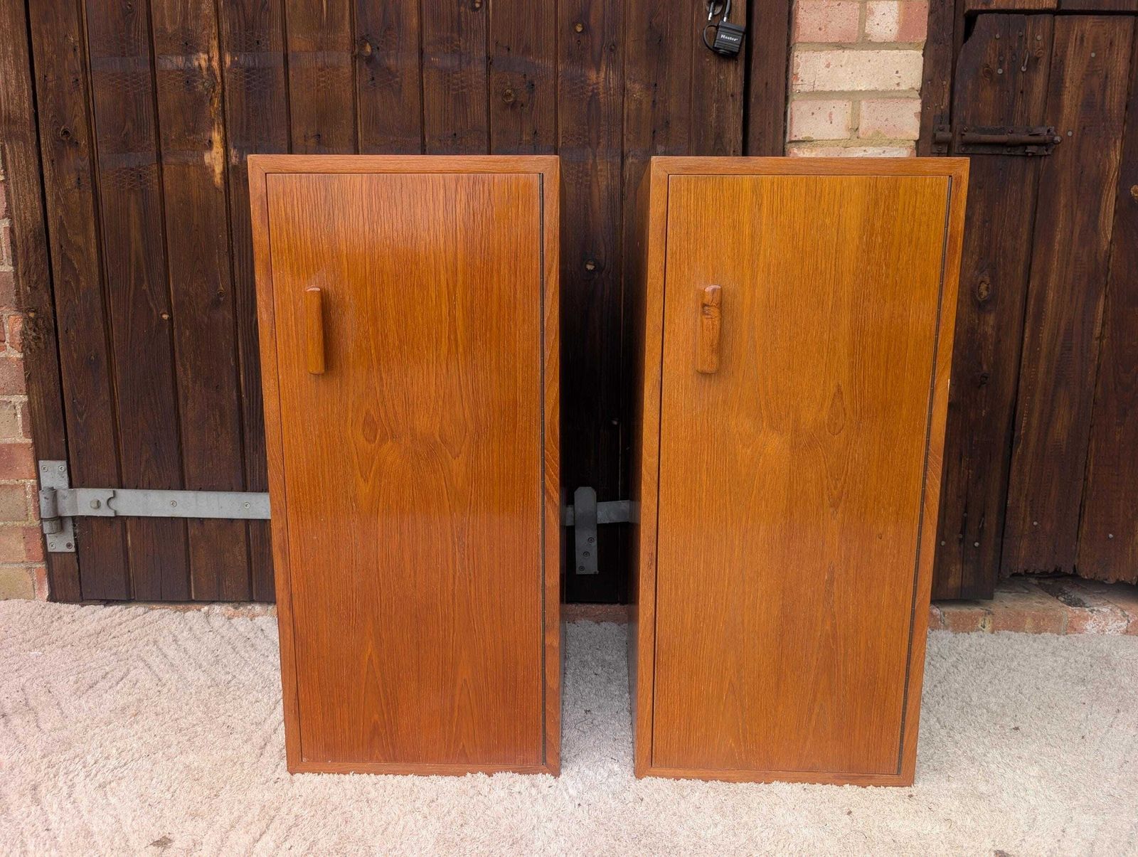 Pair Of Mid Century Teak Retro Mismatched Cupboards / Filing Cabinets photo furniture