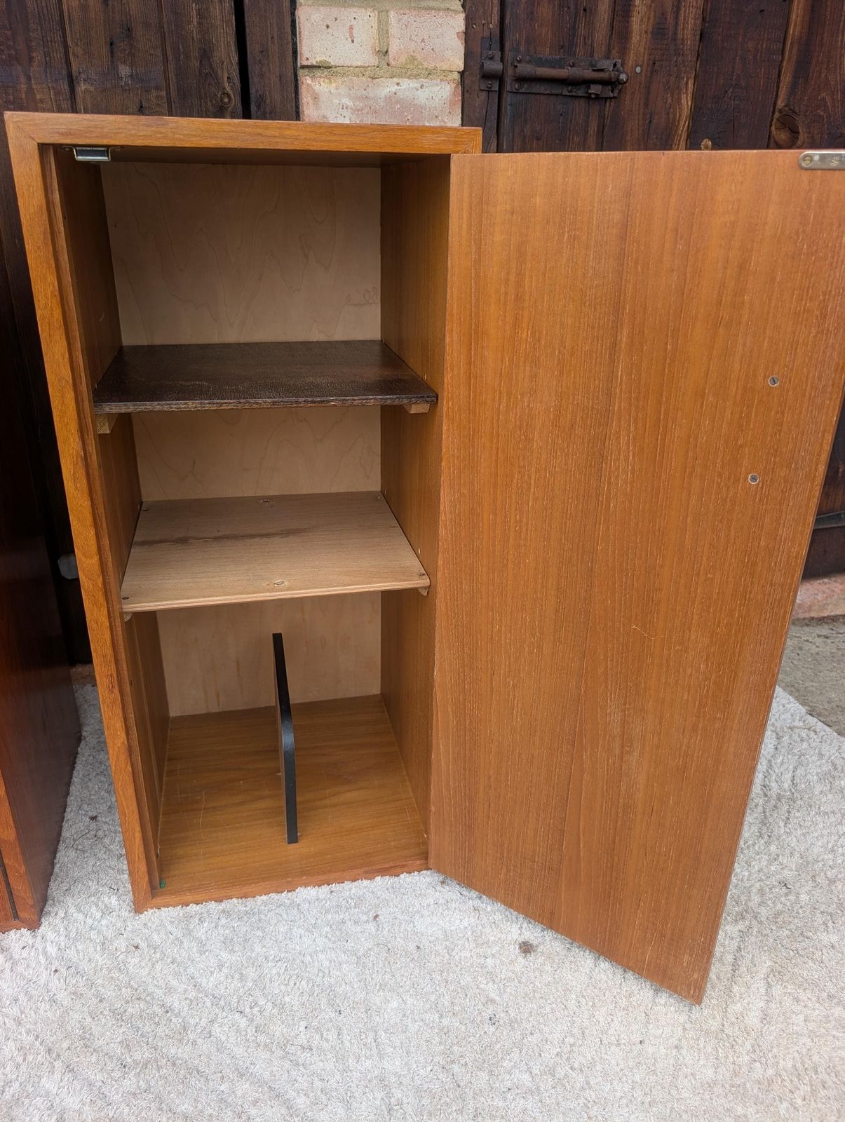 Pair Of Mid Century Teak Retro Mismatched Cupboards / Filing Cabinets photo vintage