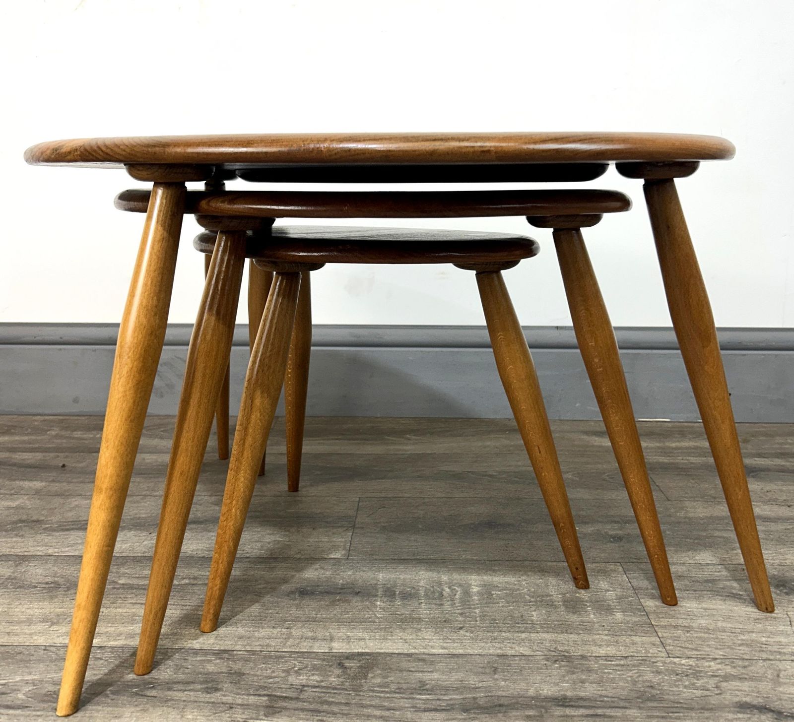 Mid Century 'Blondified' Solid Elm/Beech Nesting Pebble Tables Ercol photo buy