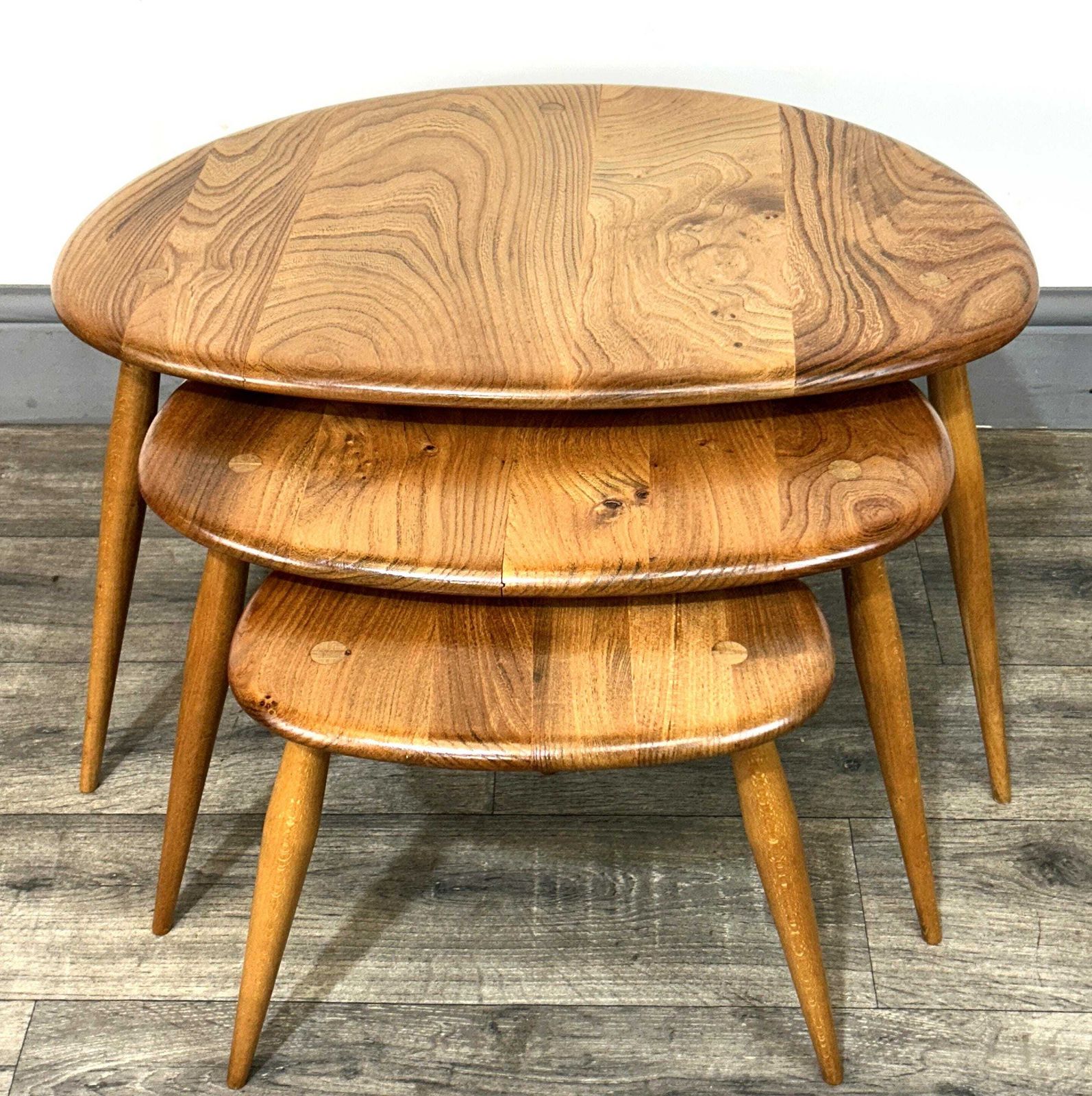 photo furniture Mid Century 'Blondified' Solid Elm/Beech Nesting Pebble Tables Ercol