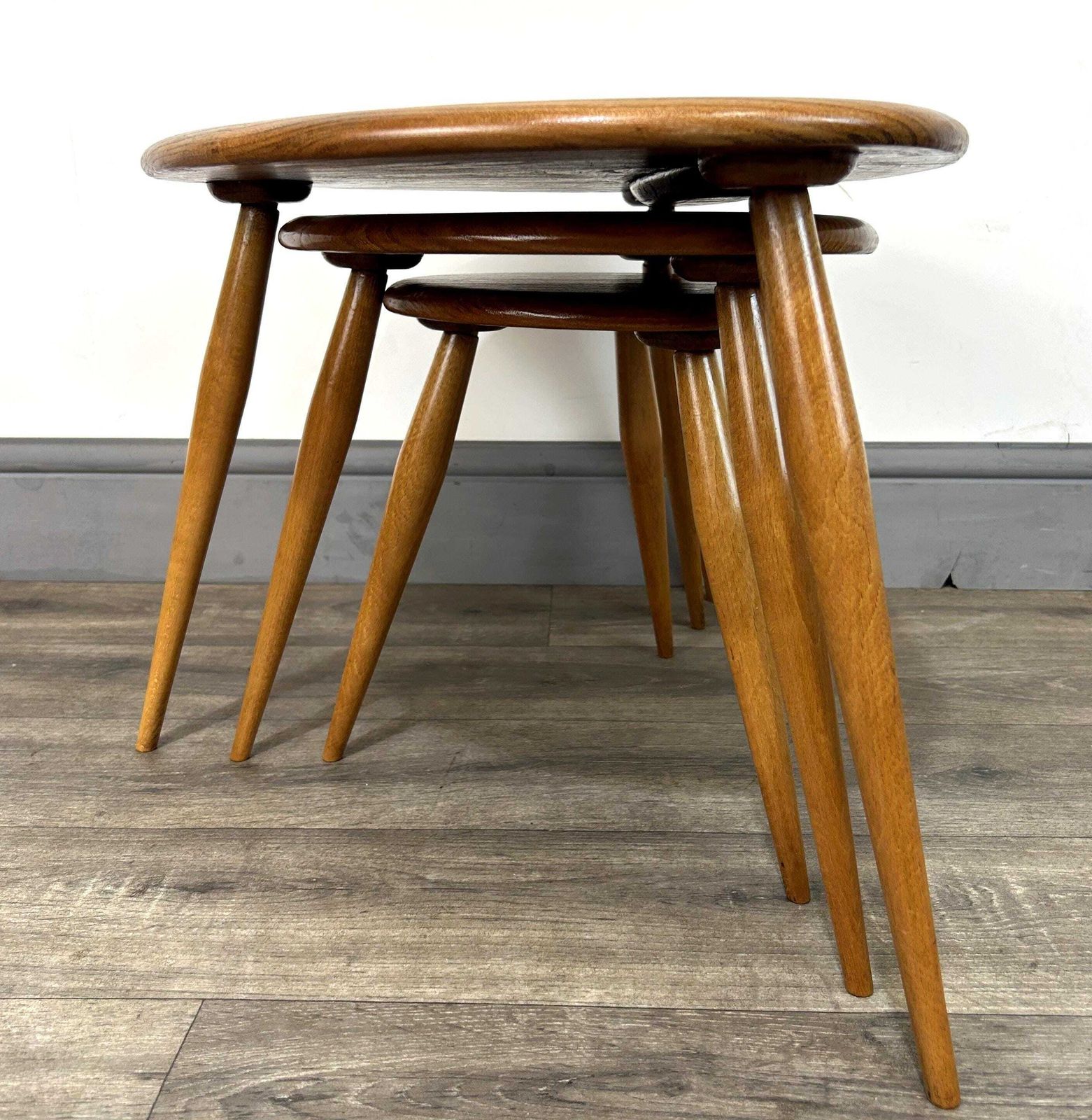 photo buy Mid Century 'Blondified' Solid Elm/Beech Nesting Pebble Tables Ercol