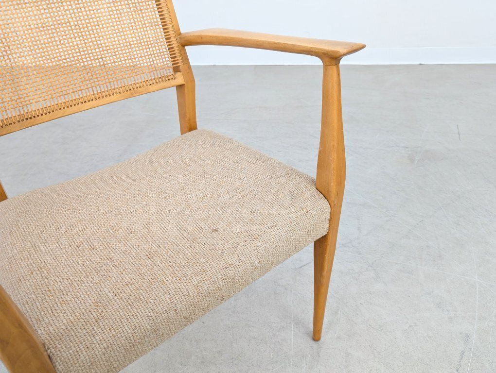 Midcentury Chair  Birch Cane Webbing Vintage Armchair photo vintage