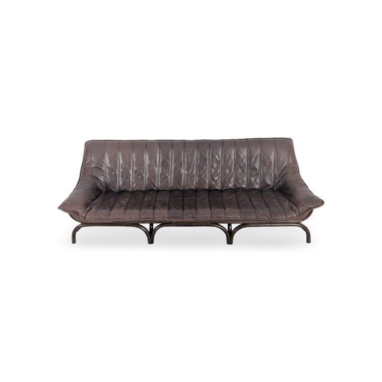 Italian Midcentury Sofa Bamboo Design Couch Leather Brown photo furniture