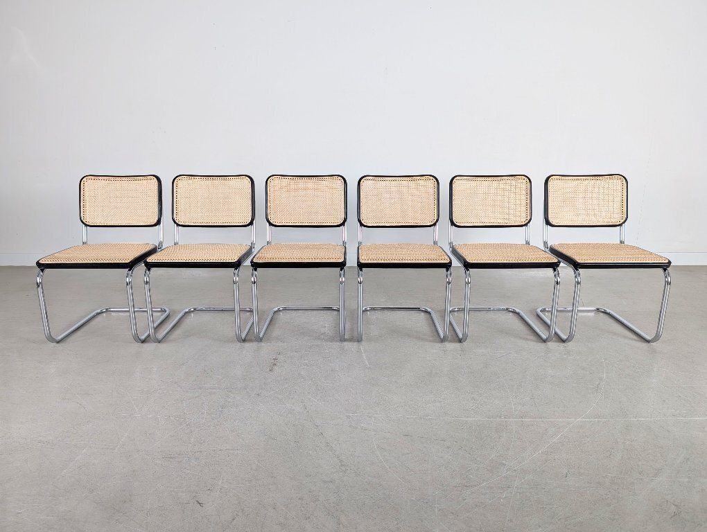 Set Of 6 Thonet Cantilever Chairs S32 V Breuer New Viennese Cane Webbing photo furniture