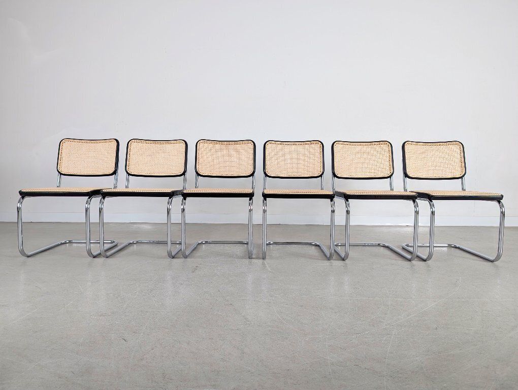Set Van 6 Thonet Cantilever Stoelen S32 V Breuer Met Nieuw Weens Vlechtwerk photo for sale