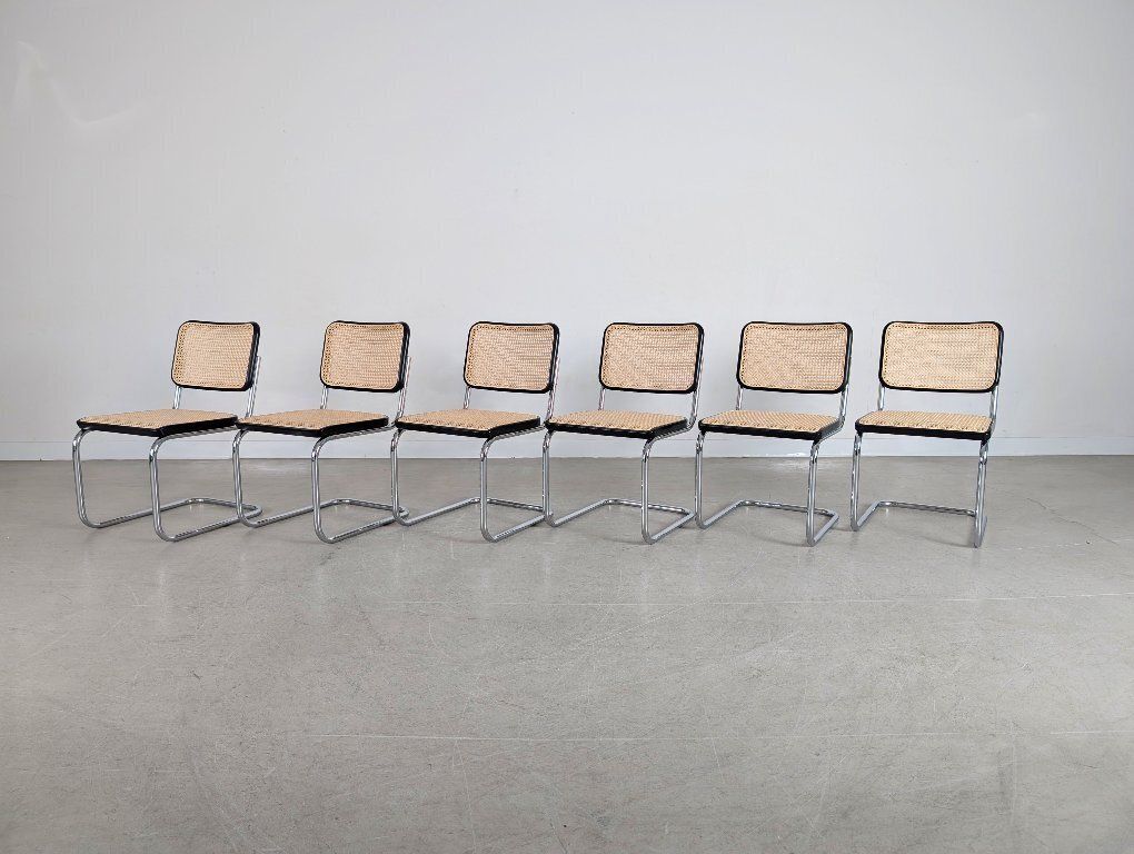 Set Van 6 Thonet Cantilever Stoelen S32 V Breuer Met Nieuw Weens Vlechtwerk photo vintage