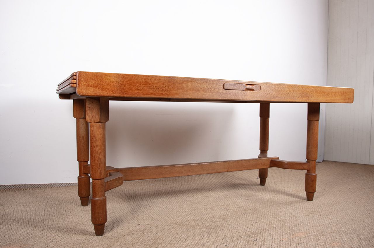 Very Large Extendable Dining Table, 320 Cm, In Oak By Guillerme And Chambron For Votre Maison 1960.