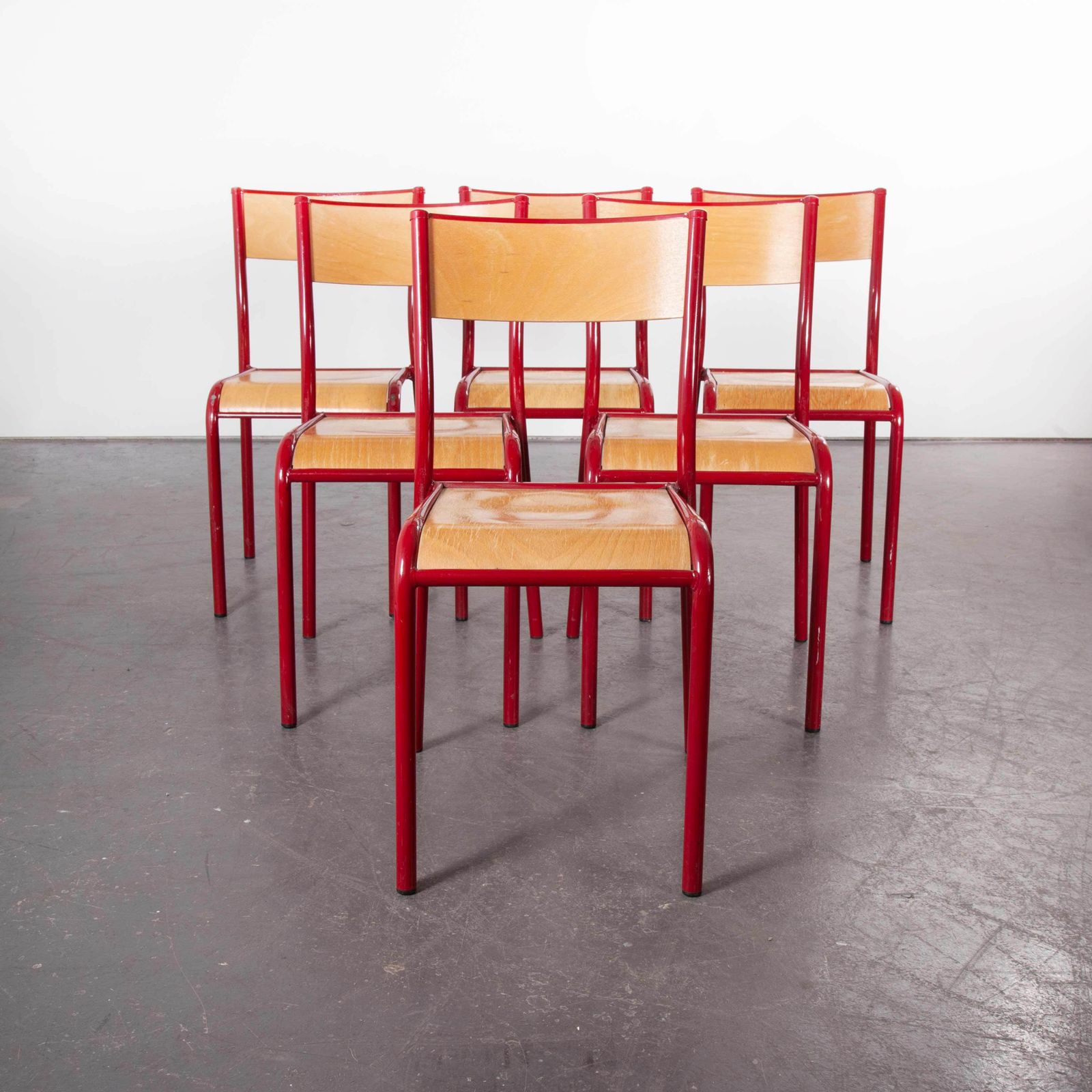 1970s Red Mullca Stacking Dining Chair – Beech Seat photo vintage
