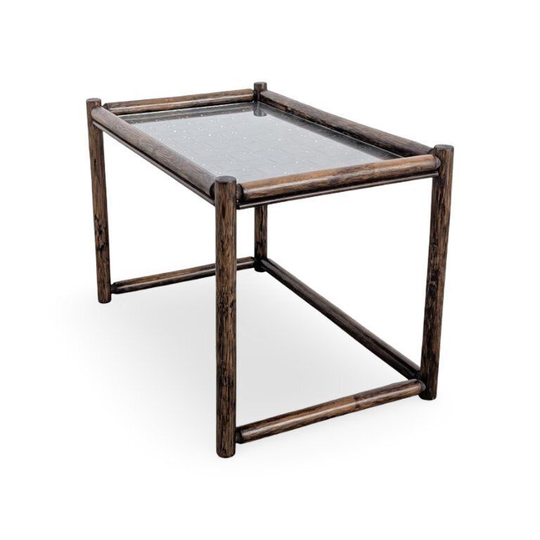 Table basse bambou et verre mid-century, table d'appoint vintage photo Mobilier