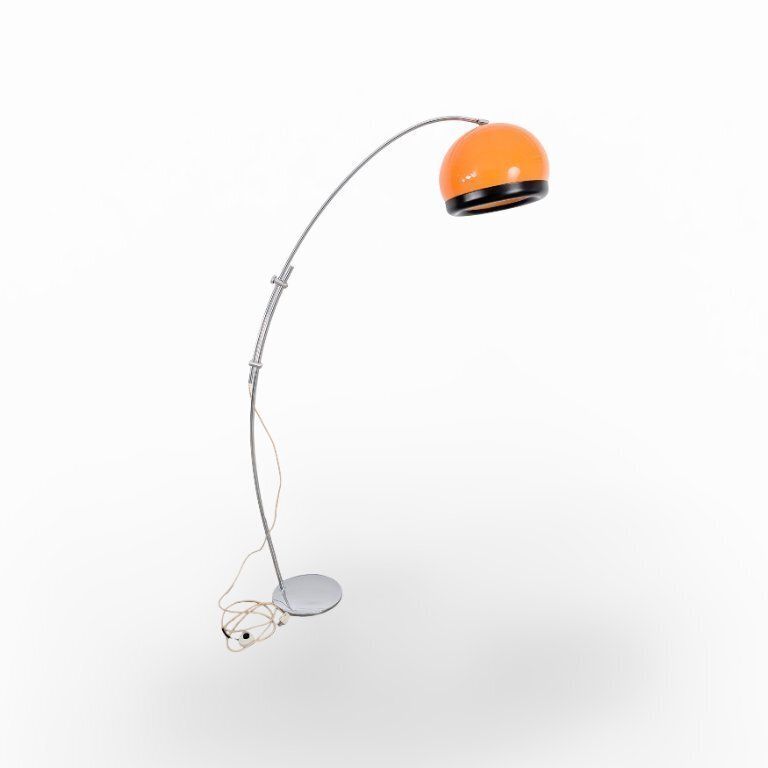 Lampe sur pied à arc Space Age orange, années 1970, mid-century photo vinterior